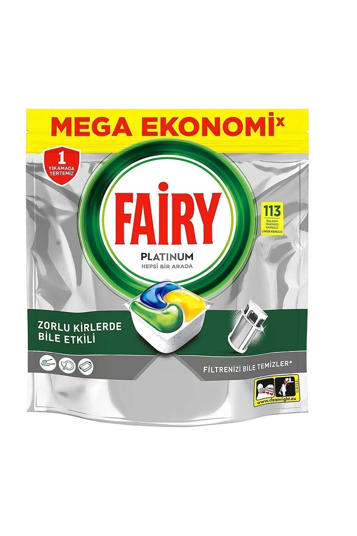 Fairy Platinum Bulaşık Makinesi 113 Yıkama Limon Kokulu