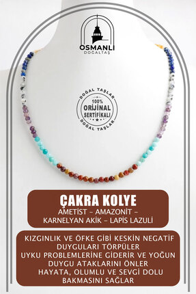 OSMANLI DOĞAL TAŞ Çakra Kolye Amazonit, Ametist, Jasper, Karnelyan Akik, Lapi...