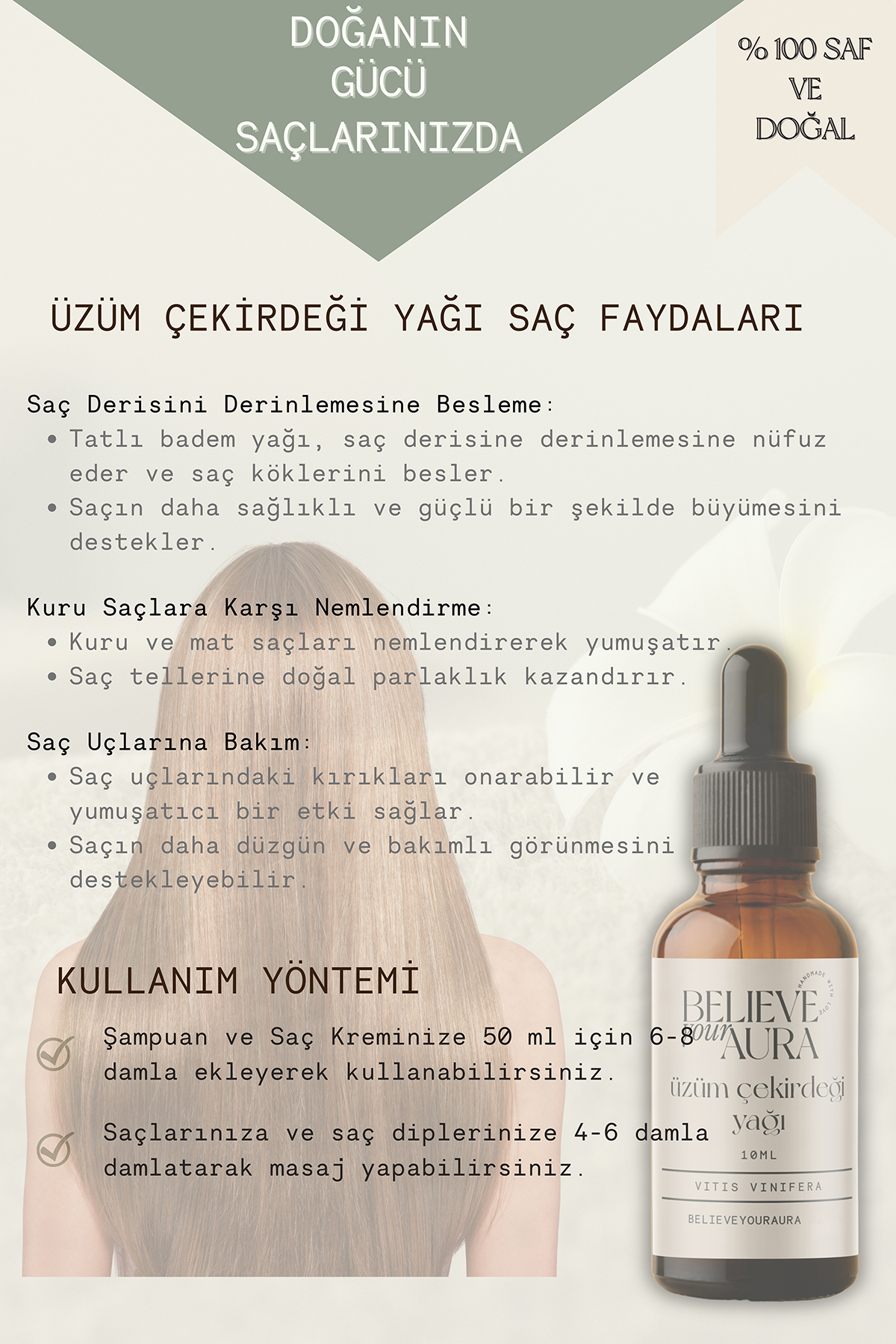Üzüm Çekirdeği Yağı - %100 Saf ve Doğal Leke Karşıtı Cilt ve Saç Bakım Yağı - Grapeseed Oil - 10 ml — ATYUCK — تصویر 4 از 6