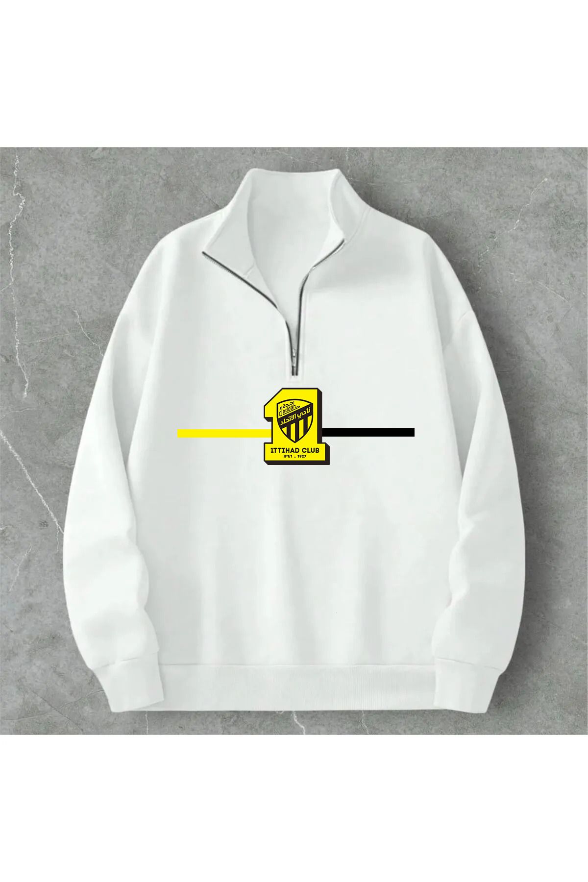Pisa Art Al İttihad Minimalist Özel Tasarım Yarım Fermuarlı Taraftar Sweatshirt