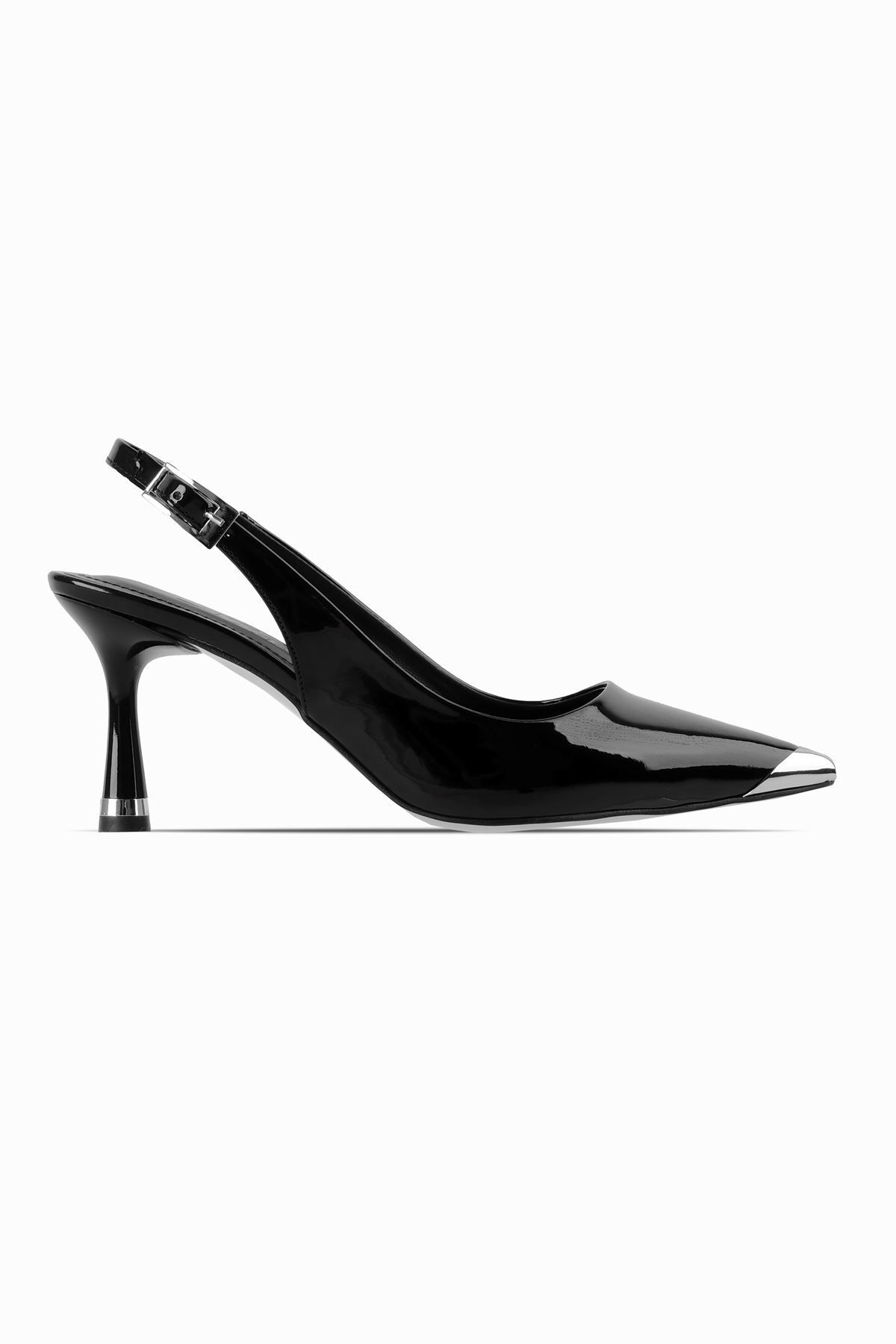 Lal Shoes & Bags-Nathan Women's Metal Detailed Back Pointed Brun Heeled Shoes-R.Black 1