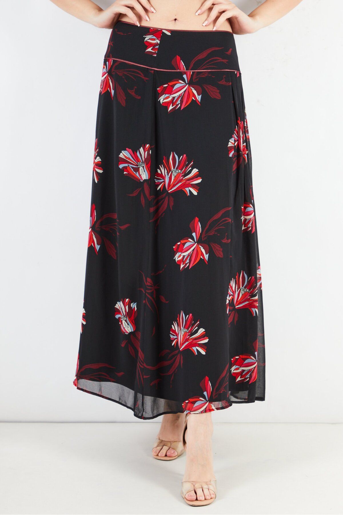 ONE STEP-Women Floral Maxi Skirt, Black 1