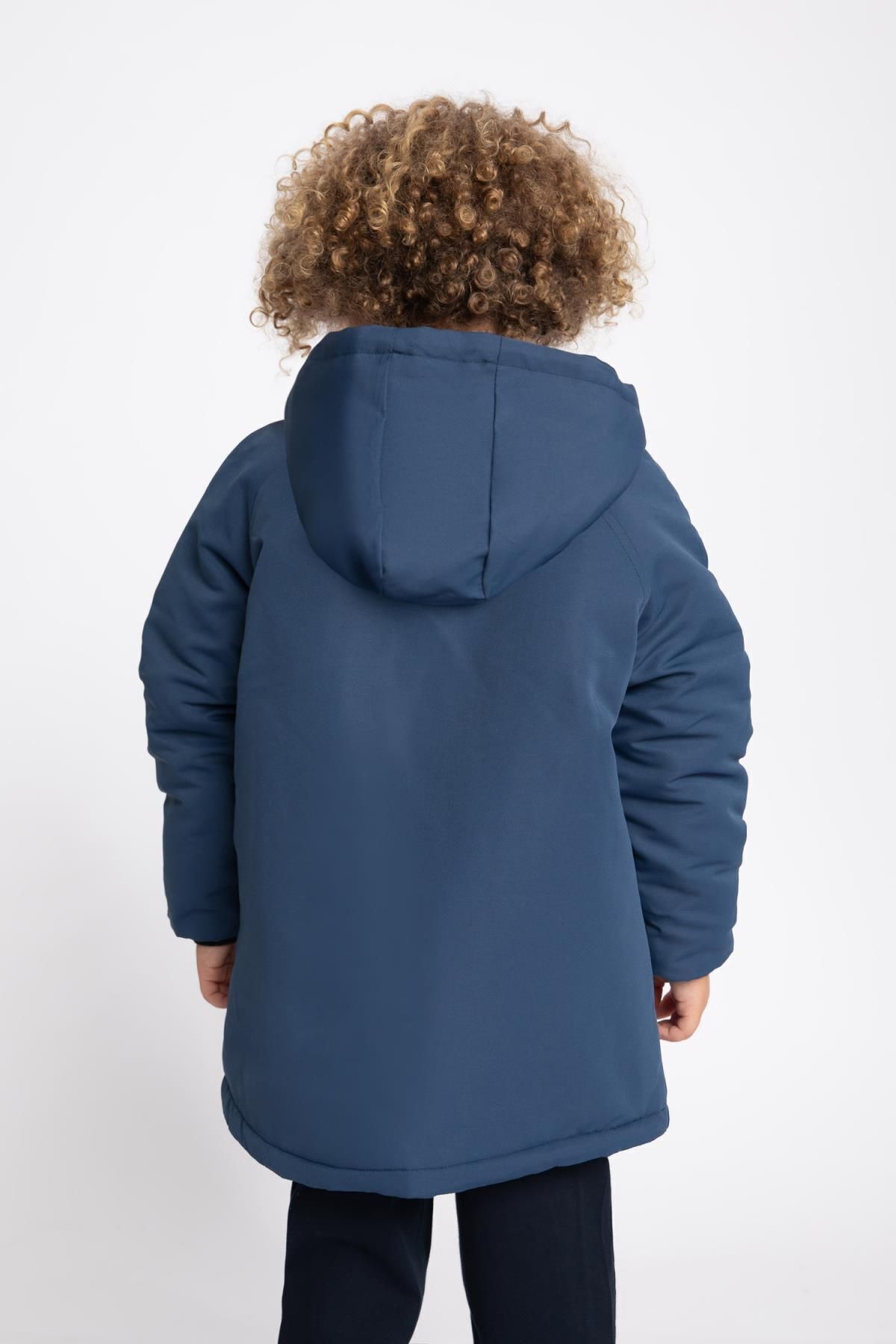 DeFacto-Boy's Water Repellent Reflector Printed Hooded Fleece Lined Coat Coat A2263a823wn 5