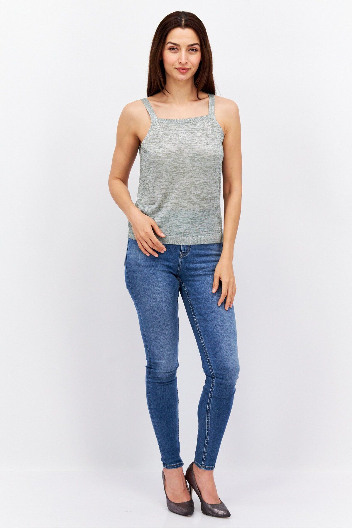 Esprit-بلوزة نسائية بدون أكمام بياقة مربعة، باللون الأخضر 4