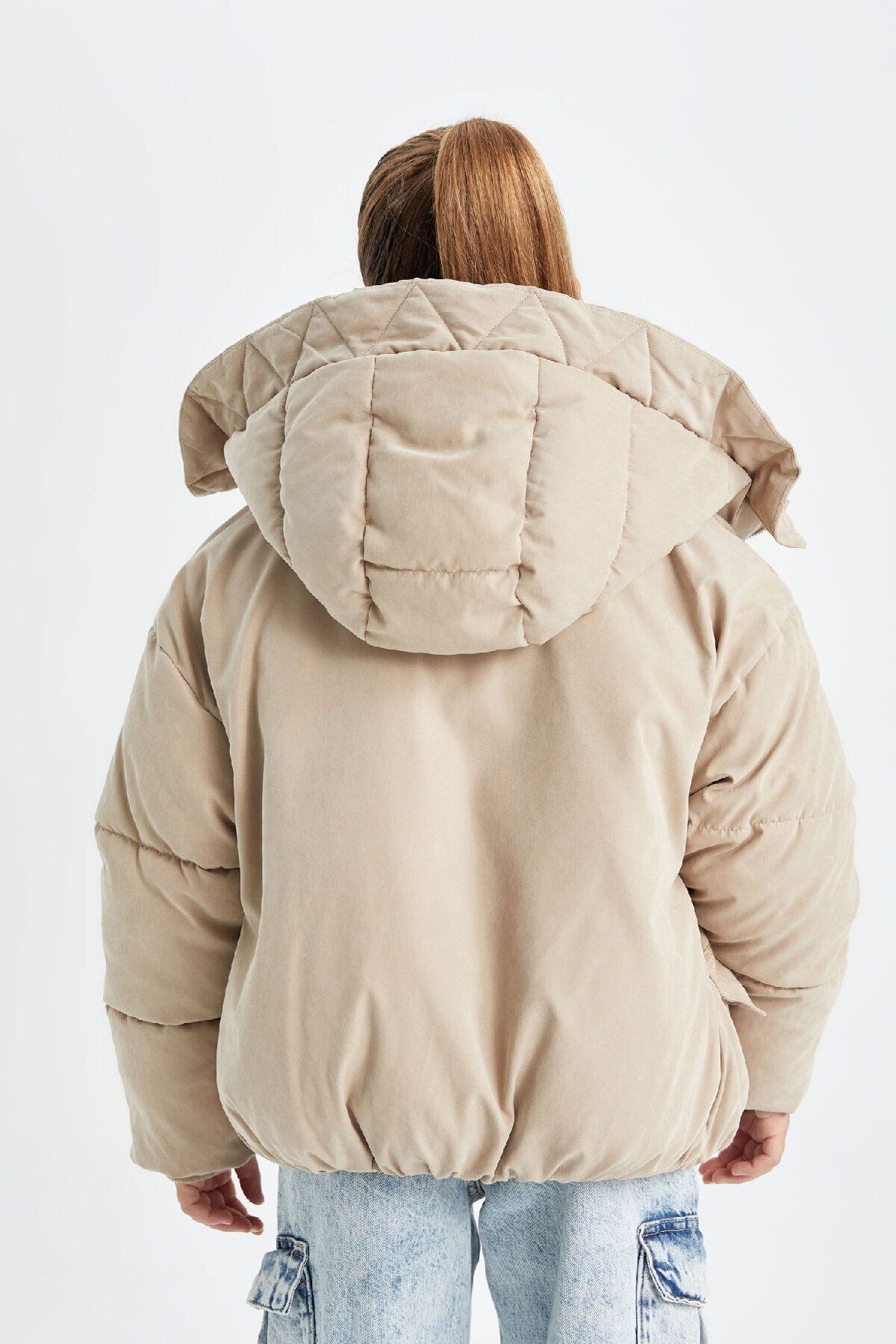 DeFacto-Girl - Water Repellent, Ribbed Sleeves and Rubber Waist Hood Puffer Jacket C5491A824Wn 6