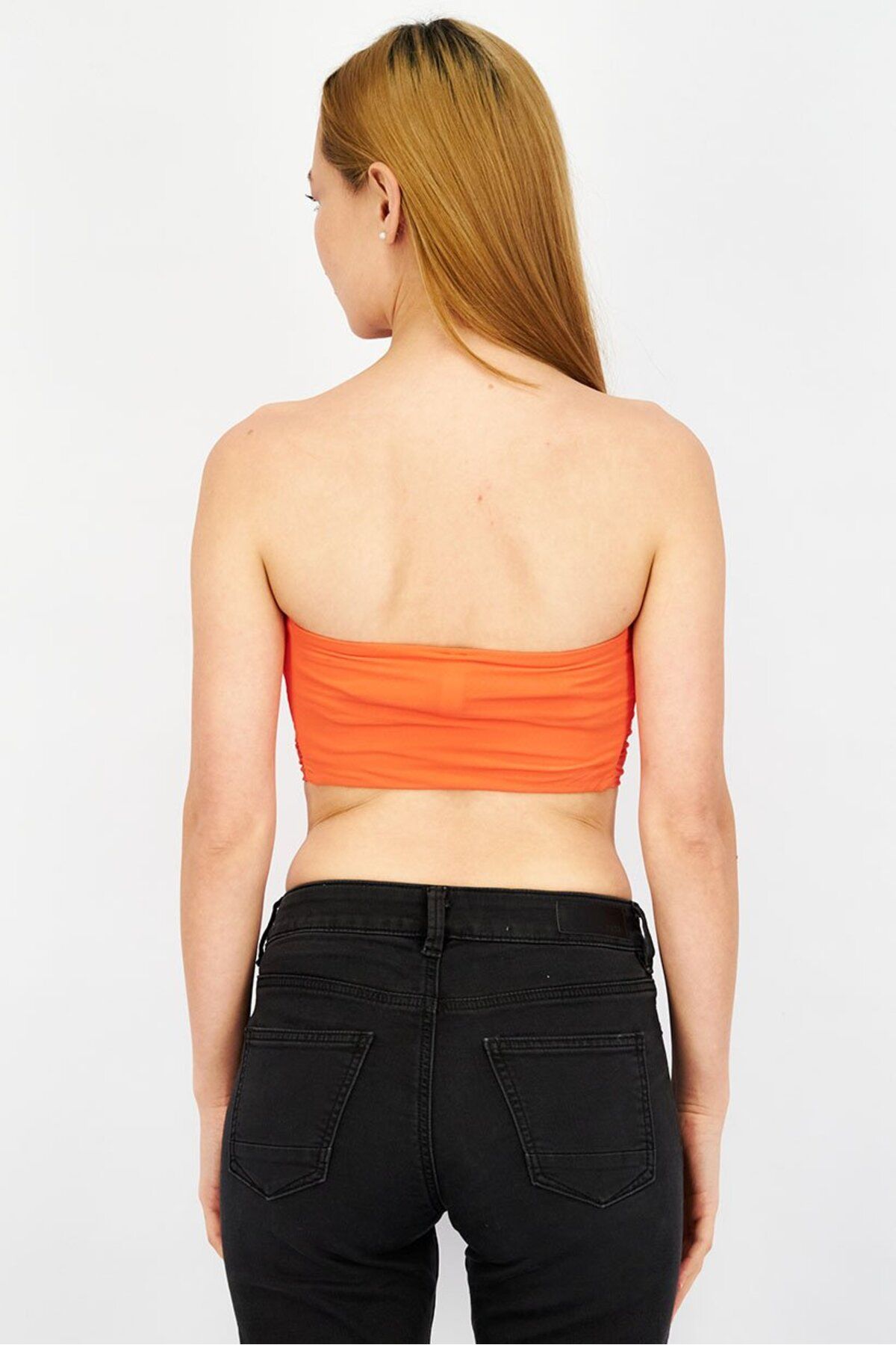 Etam-Women Straight Across Strapless Solid Tube, Orange 3
