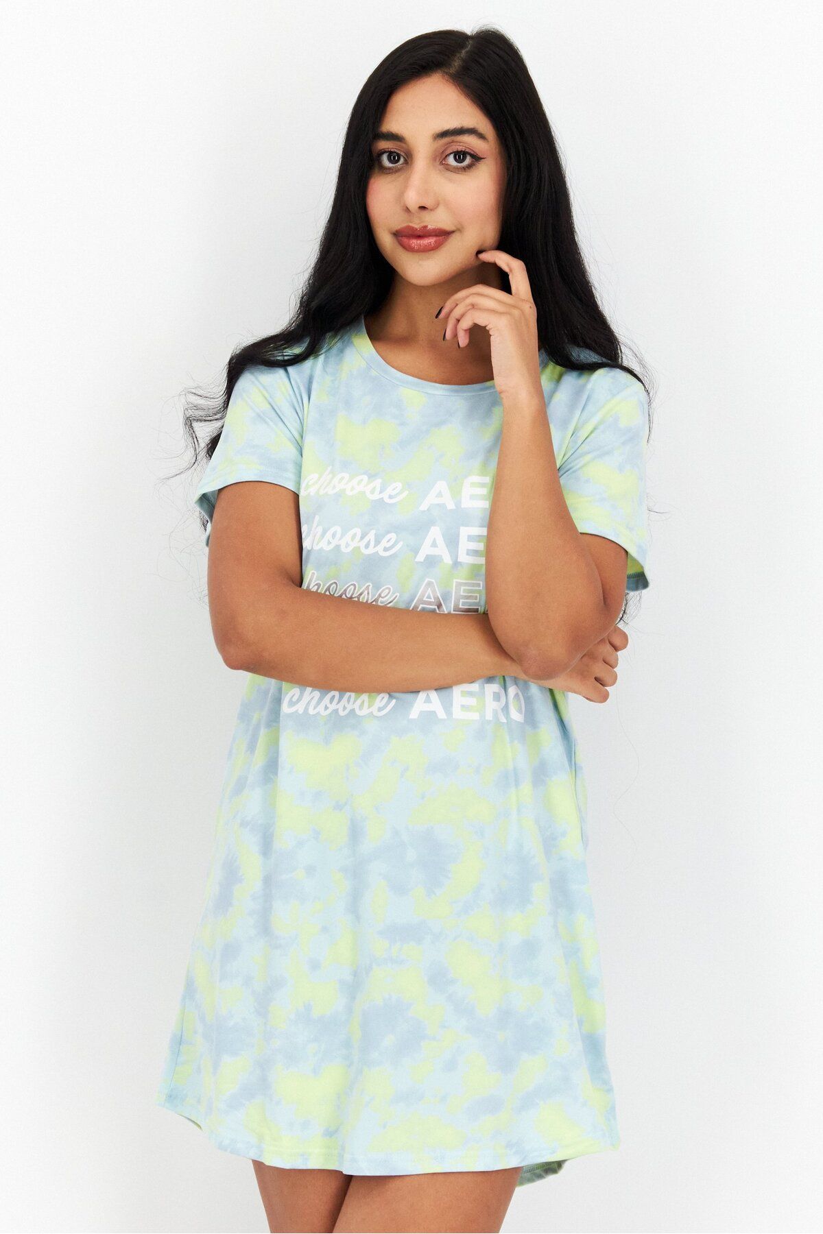 Aeropostale-Women Tie Dye Short Sleeve Sleep Dress, Light Green Combo 1