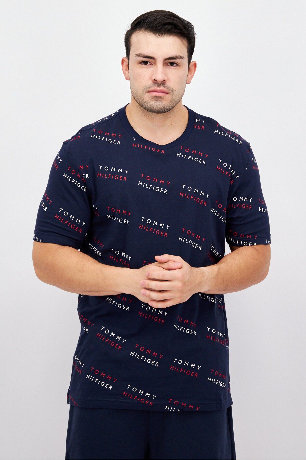 Tommy Hilfiger-Men Brand Logo Short Sleeve Pajama Top, Navy Blue Combo 1