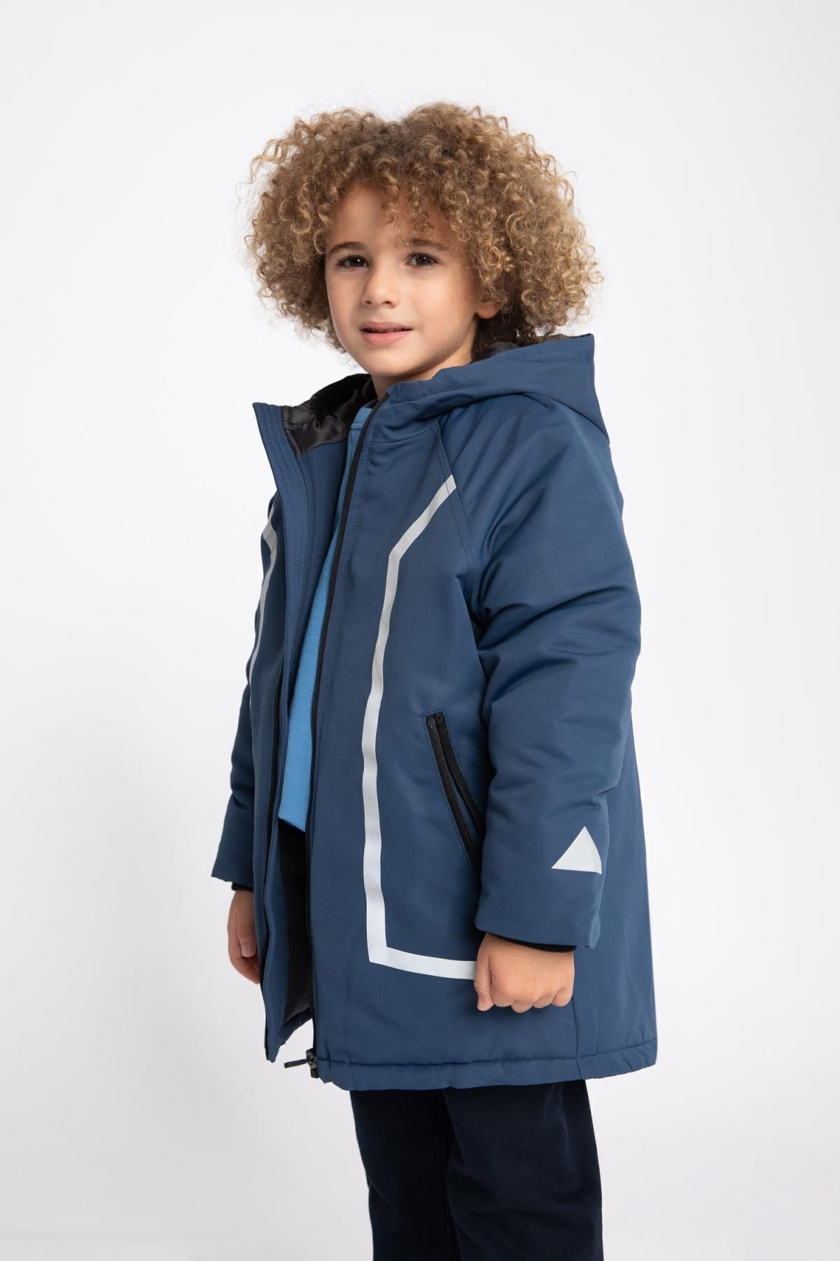 DeFacto-Boy's Water Repellent Reflector Printed Hooded Fleece Lined Coat Coat A2263a823wn 3