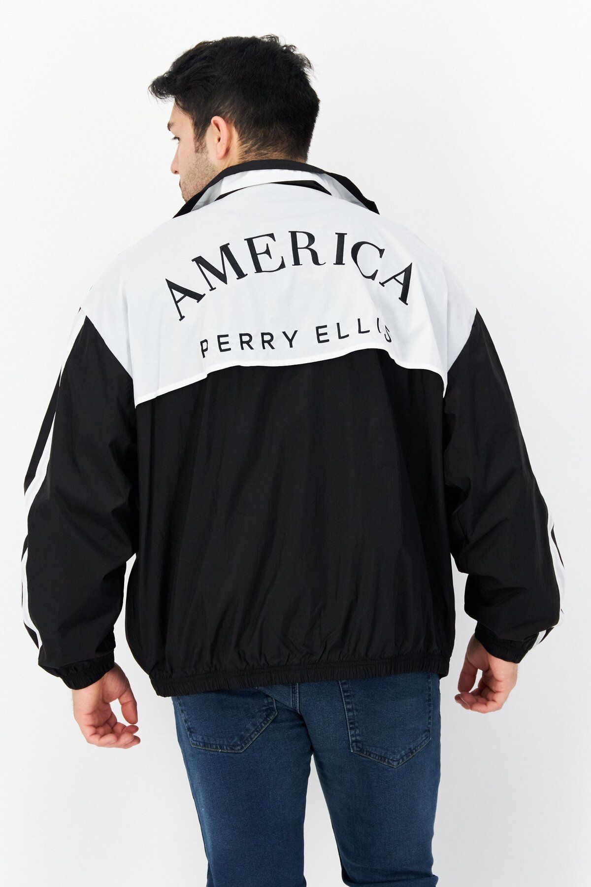 Perry Ellis-Men Embroidered Logo Windbreaker Jacket, Black 4