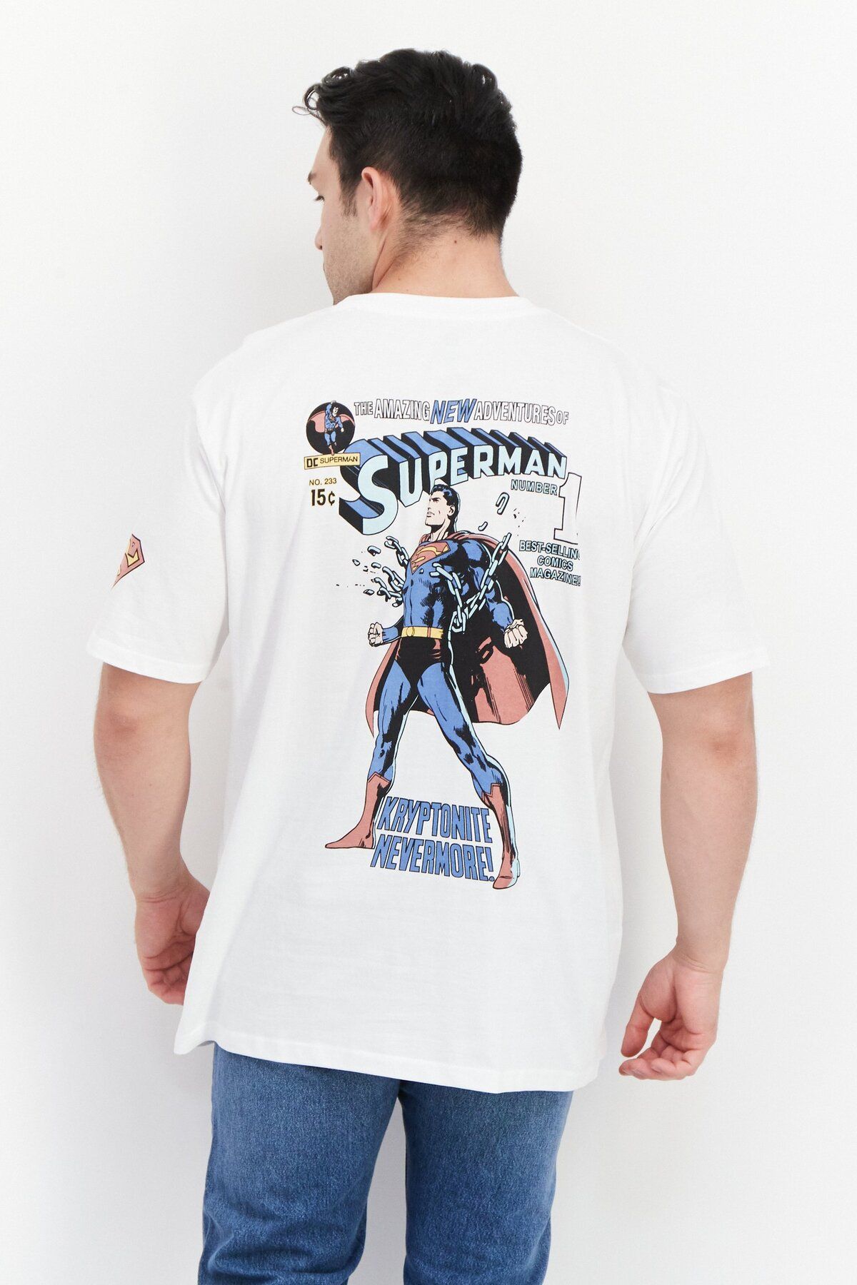 DC COMICS-Men Crew Neck Short Sleeves Printed T-Shirt, White 3