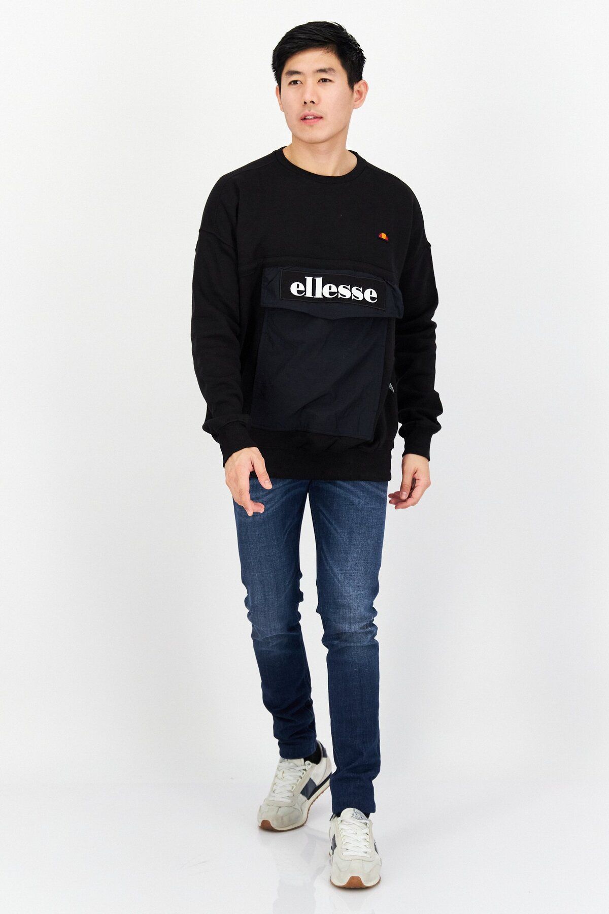 Ellesse-Men Crew Neck Brand Logo Long Sleeves Sweatshirts, Black 3