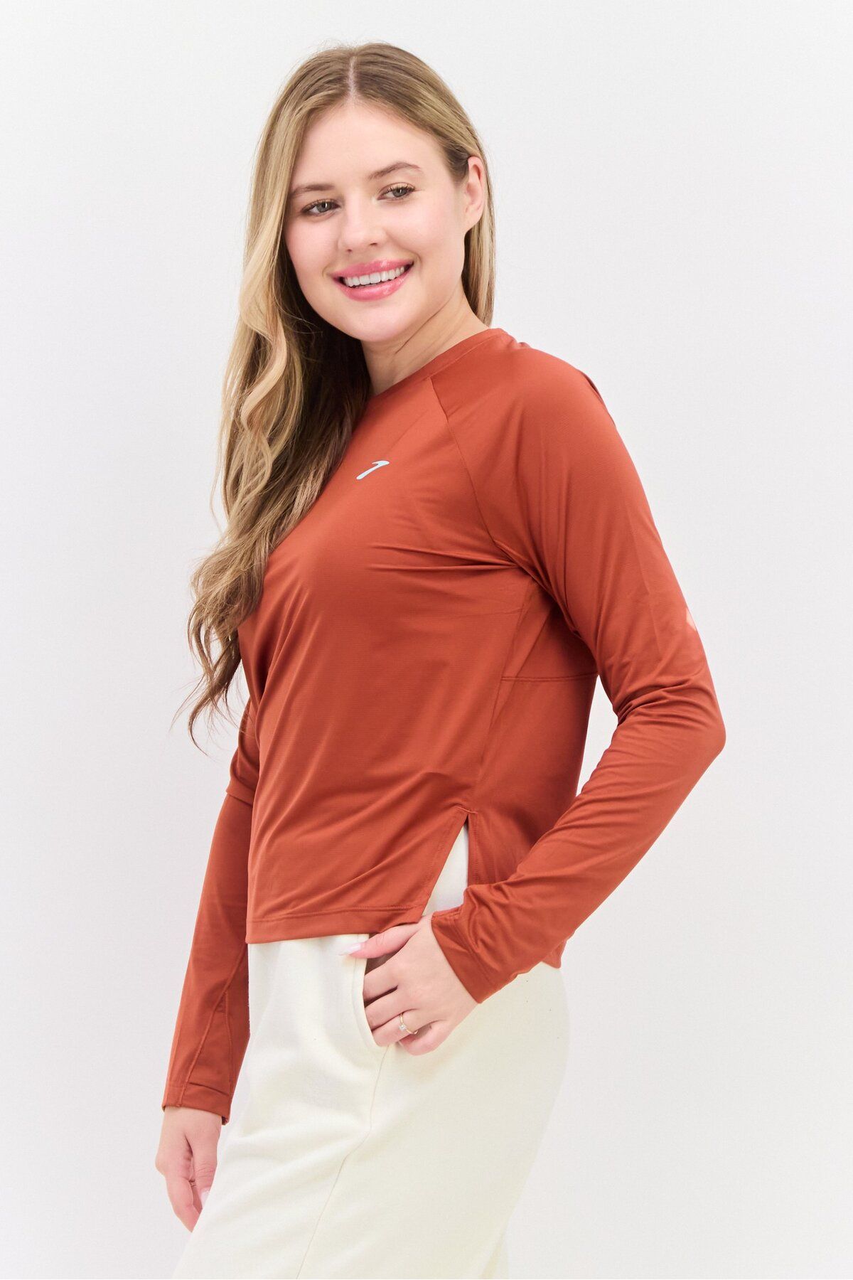 Brooks-Women Sportswear Fit Long Sleeve Training Top, Rust Brown 4