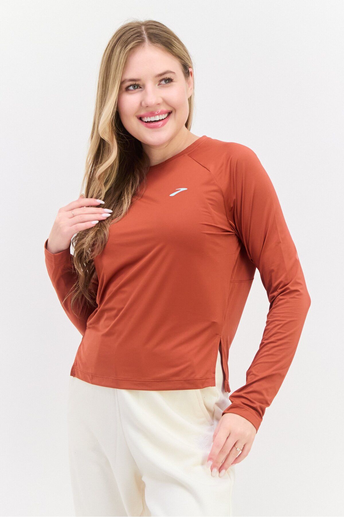 Brooks-Women Sportswear Fit Long Sleeve Training Top, Rust Brown 1