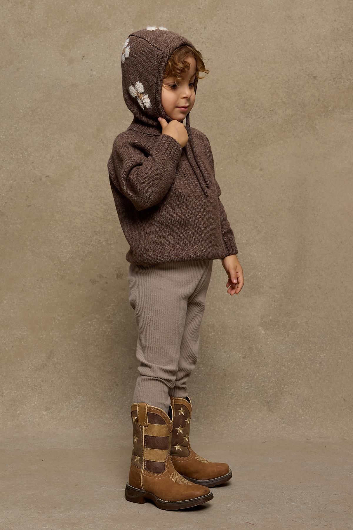 Fahhar Kids-Brown Floral Braided Balaclava - Beanie Design 3