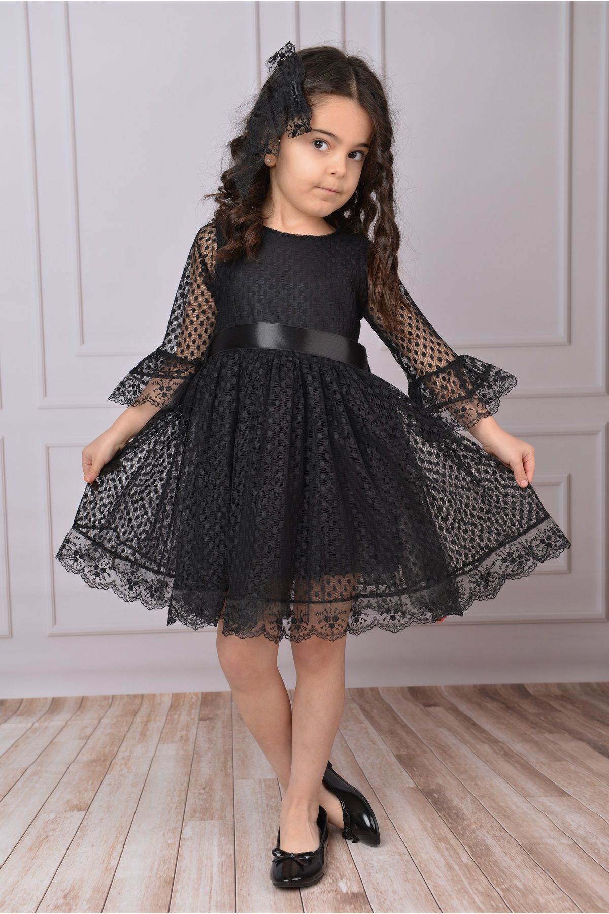 Mixie-Girls' Dress Black Girls' Buckle Dress Girls' Dress Tulle Lace Dress 2