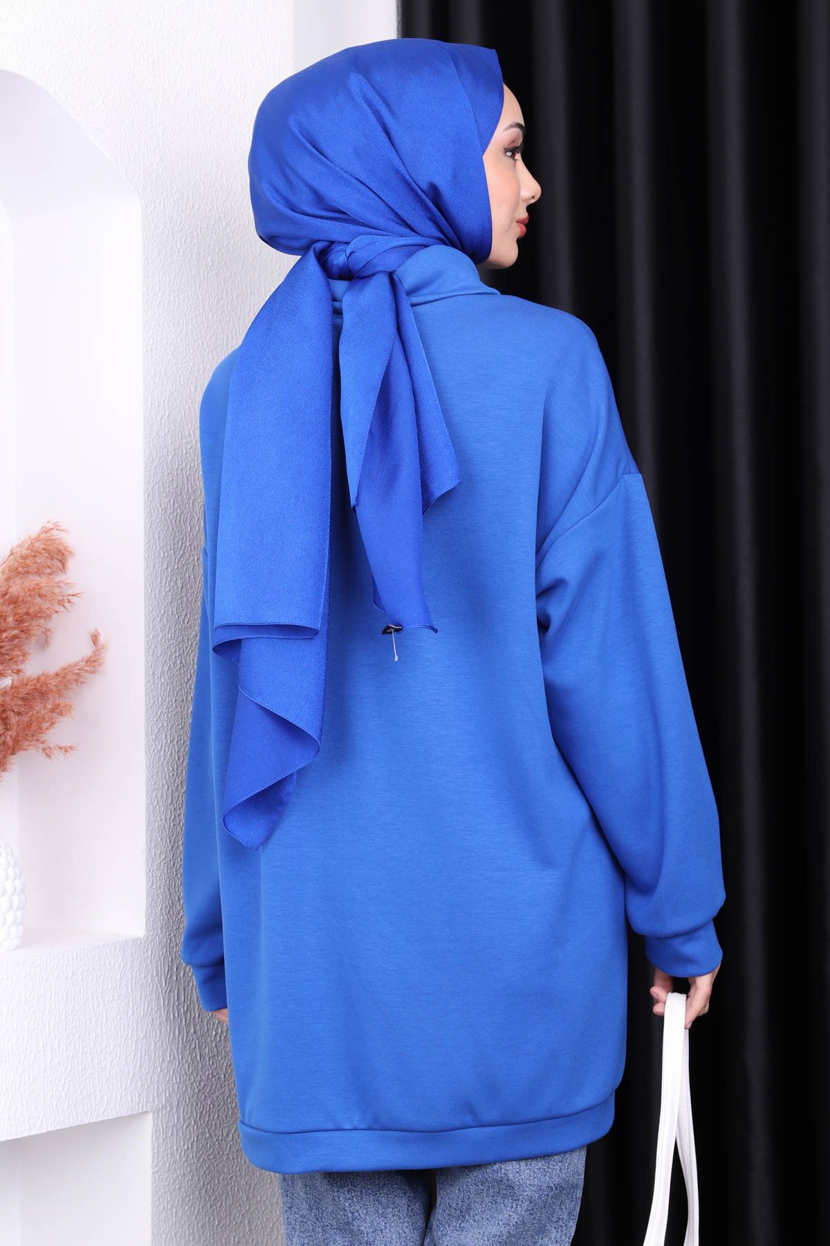 İmajButik-Saks Blue Asymmetrical Zippered Oys Tunic 4