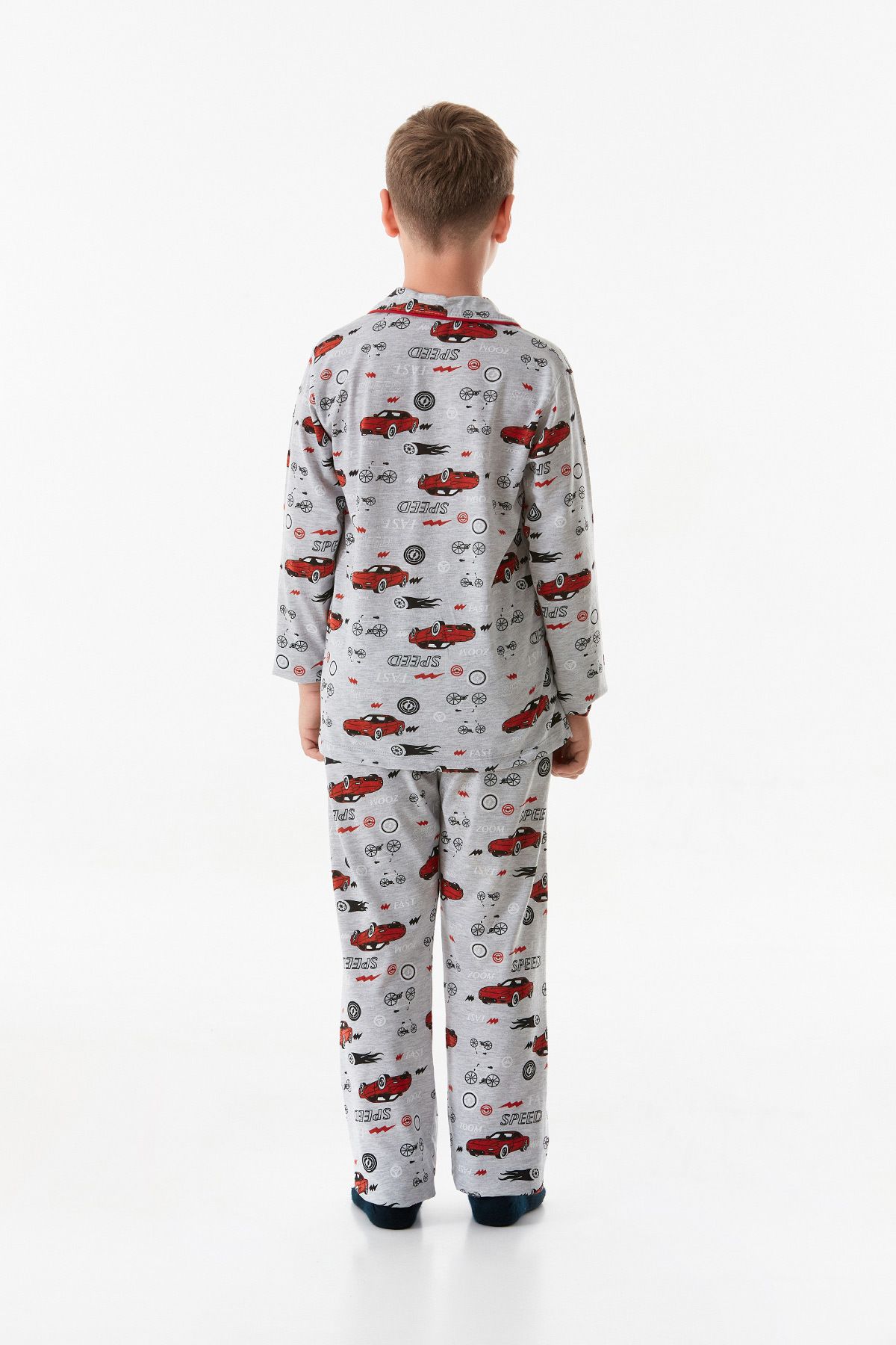 Fulla Moda-Car Patterned Shirt Collar Boy's Pajamas Set 2