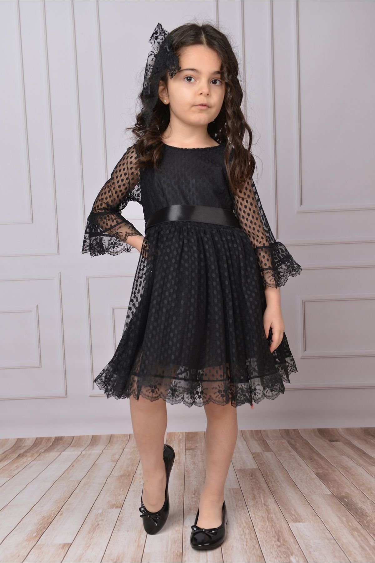 Mixie-Girls' Dress Black Girls' Buckle Dress Girls' Dress Tulle Lace Dress 4