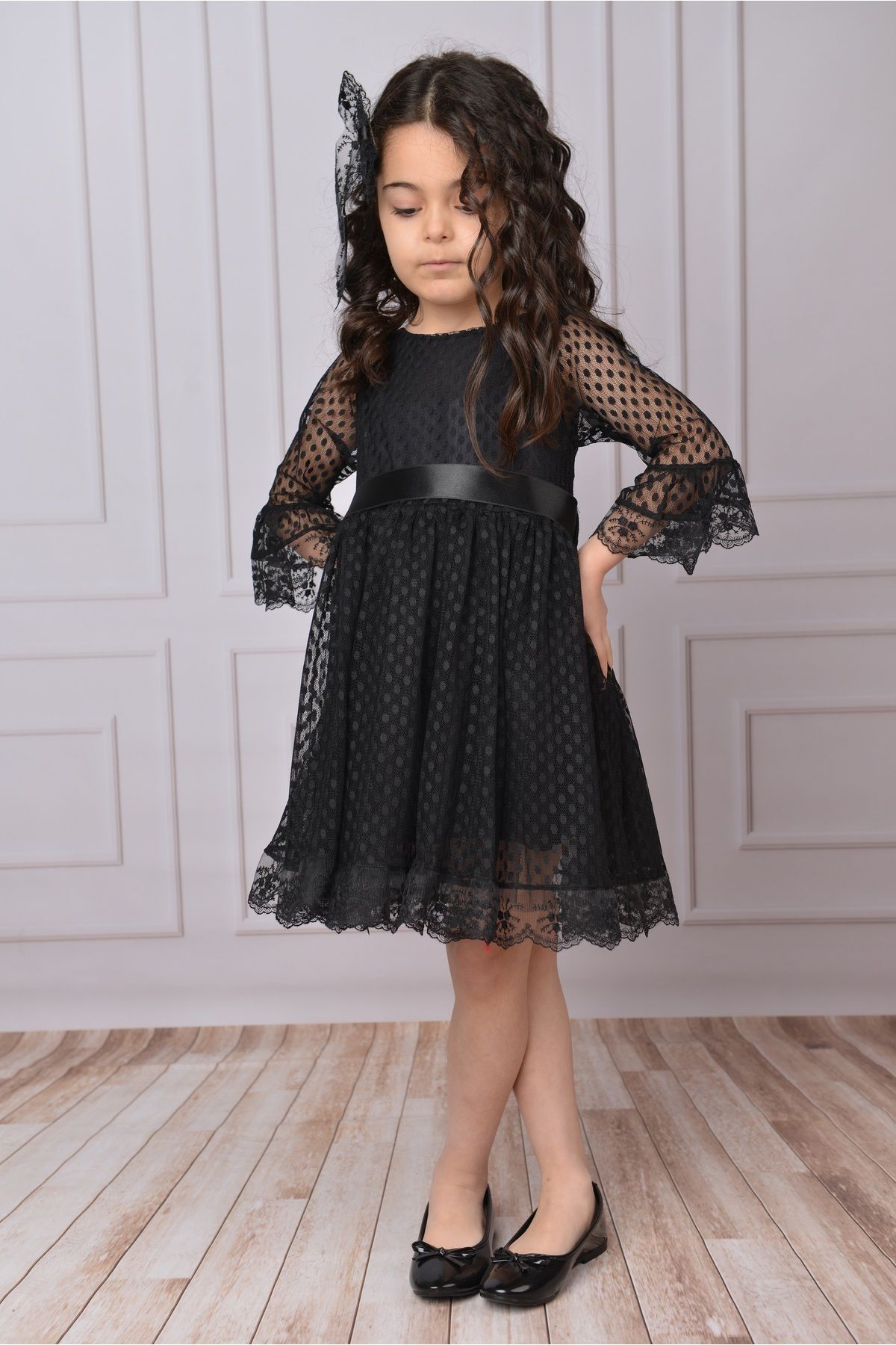 Mixie-Girls' Dress Black Girls' Buckle Dress Girls' Dress Tulle Lace Dress 6