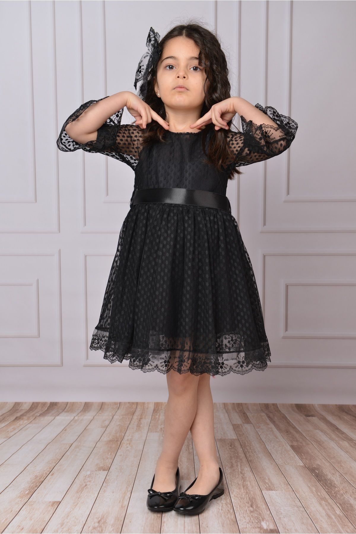 Mixie-Girls' Dress Black Girls' Buckle Dress Girls' Dress Tulle Lace Dress 5