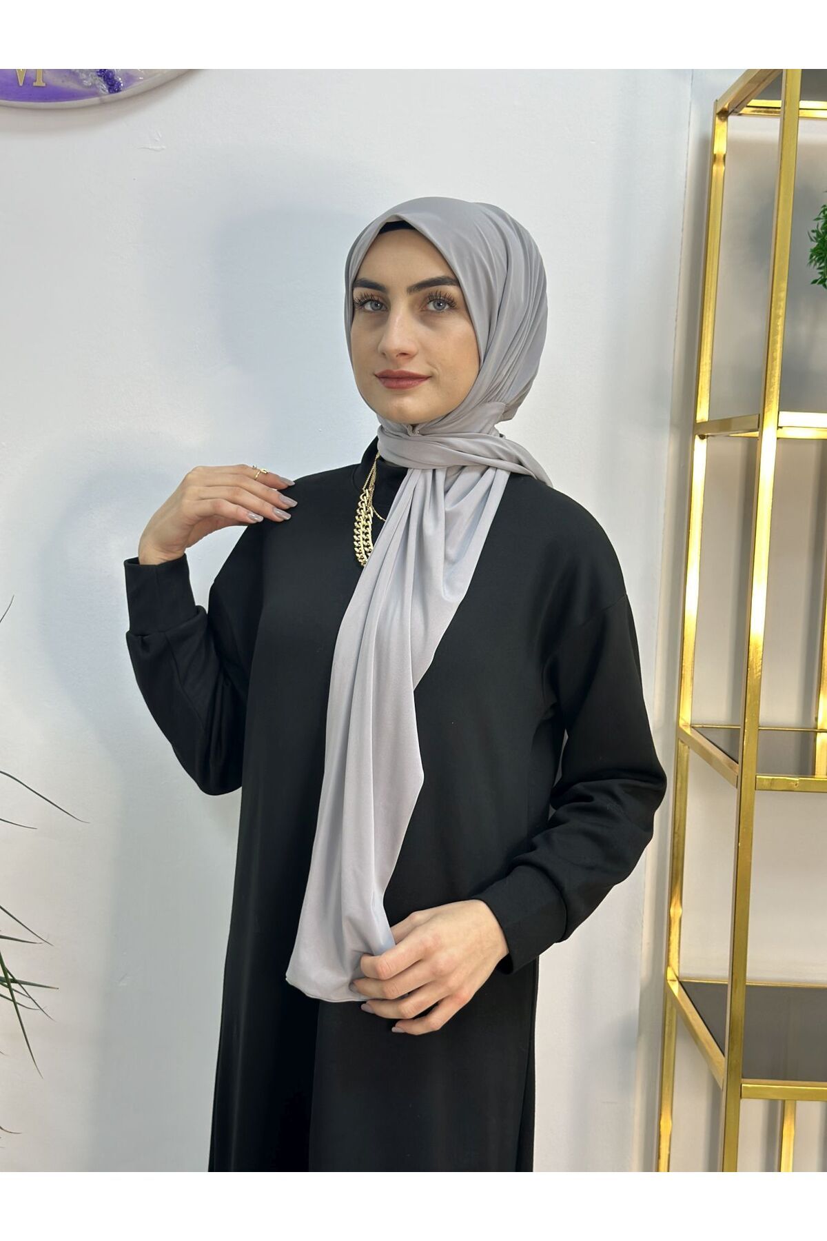 R&S modibone-Gray Imported Fabric Snap Fastener Ready Shawl - Use in Two Sides 6