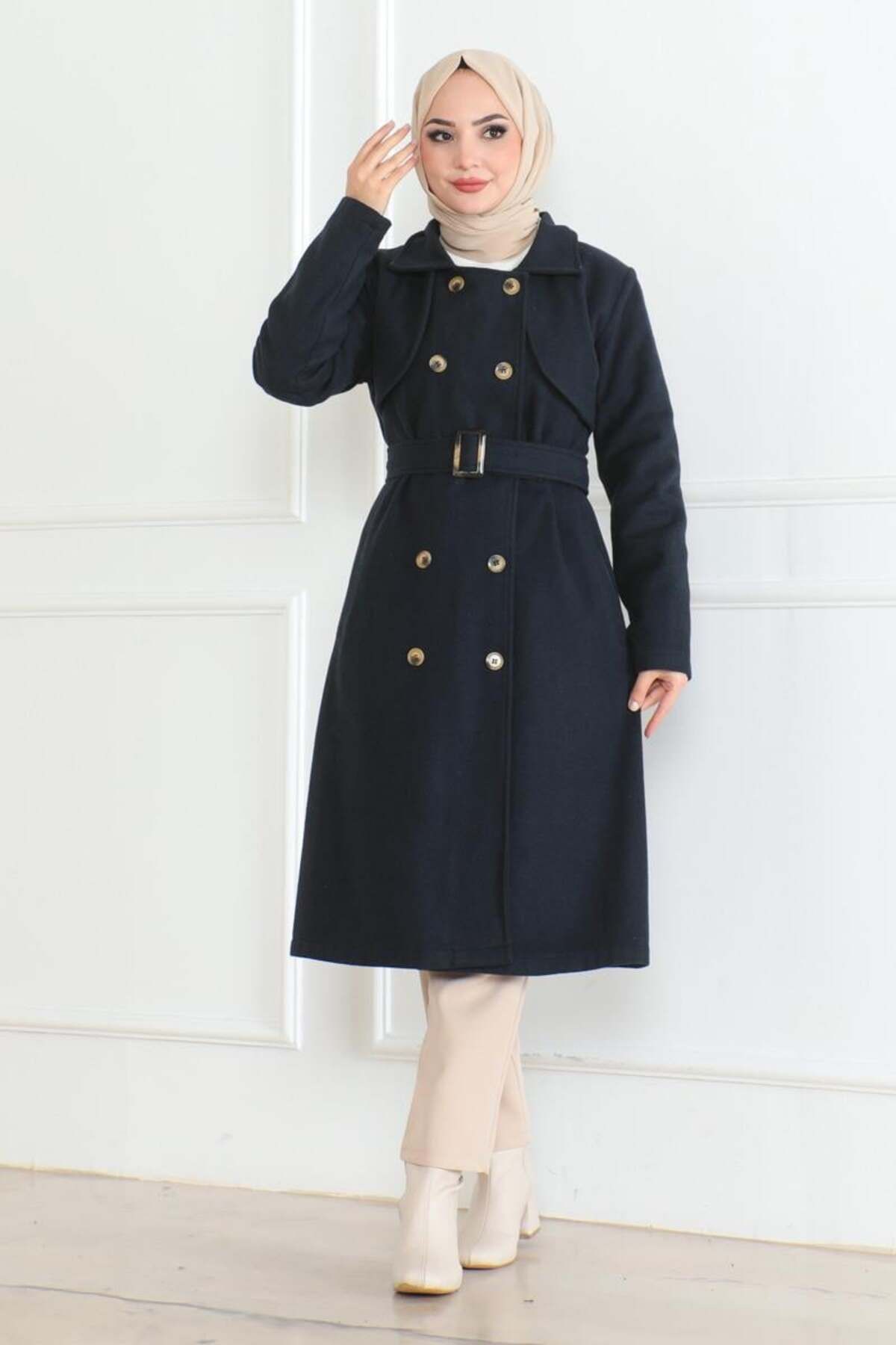 SGS-Navy Blue Double Breasted Cashew Coat 2