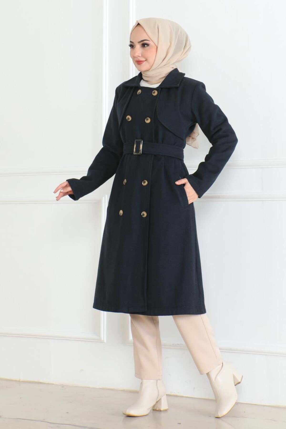 SGS-Navy Blue Double Breasted Cashew Coat 3