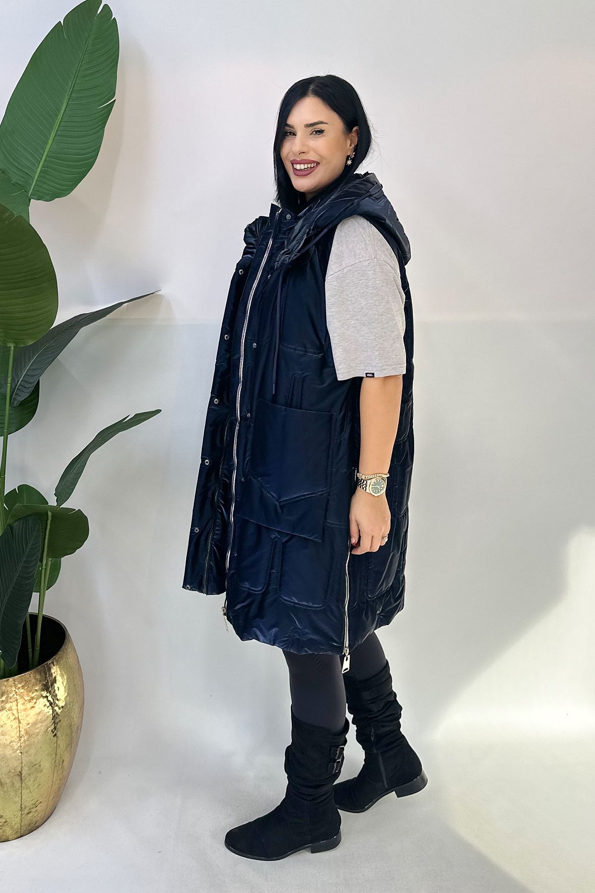 GÖKSEL-Large Size Vest with Pocket Detail - Navy Blue 6