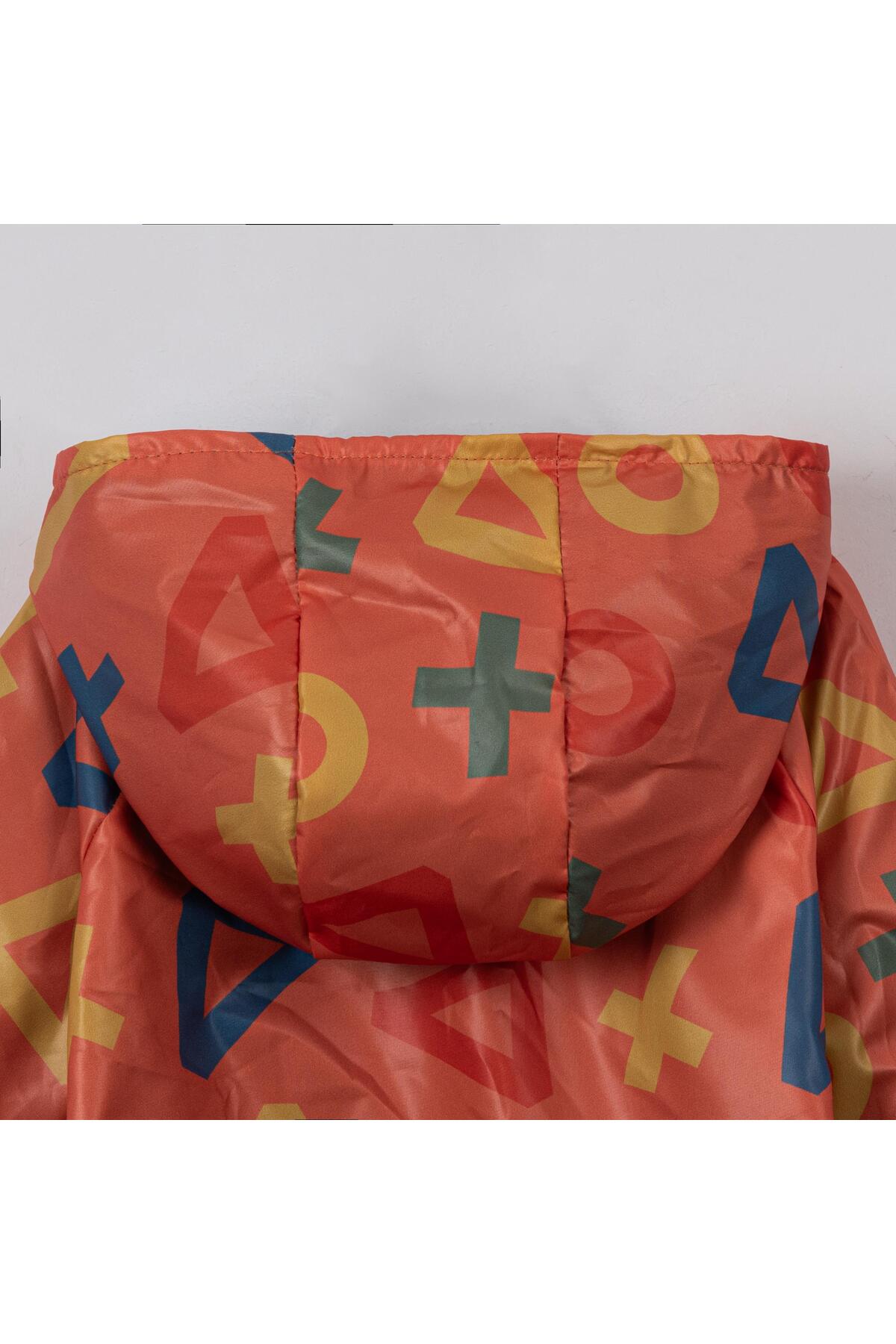 Lolons Geometrik Baskılı Erkek Bebek Yağmurluk Turuncu fotoğrafı 2 (önizleme)