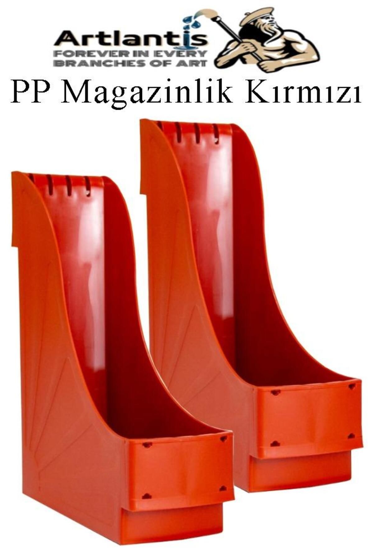 Artlantis-Red Plastic Magazine Holder - 2 A4 File and Desk Organizer Folders 1