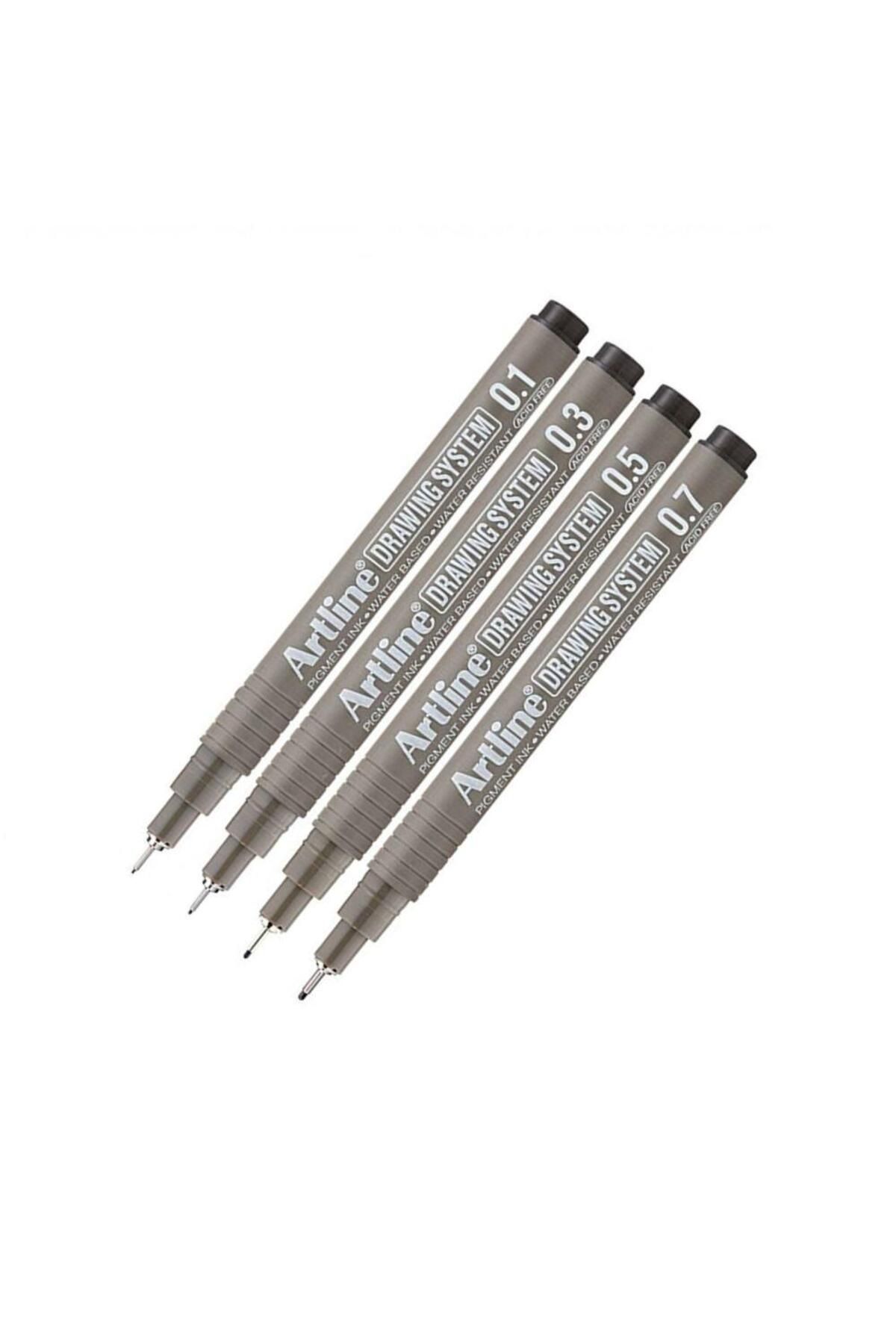 artline Teknik Çizim Kalemi 0.1 - 0.3 - 0.5 - 0.7 Mm Siyah 4 Lü Set Drawing Teknik Çizim Kalemi