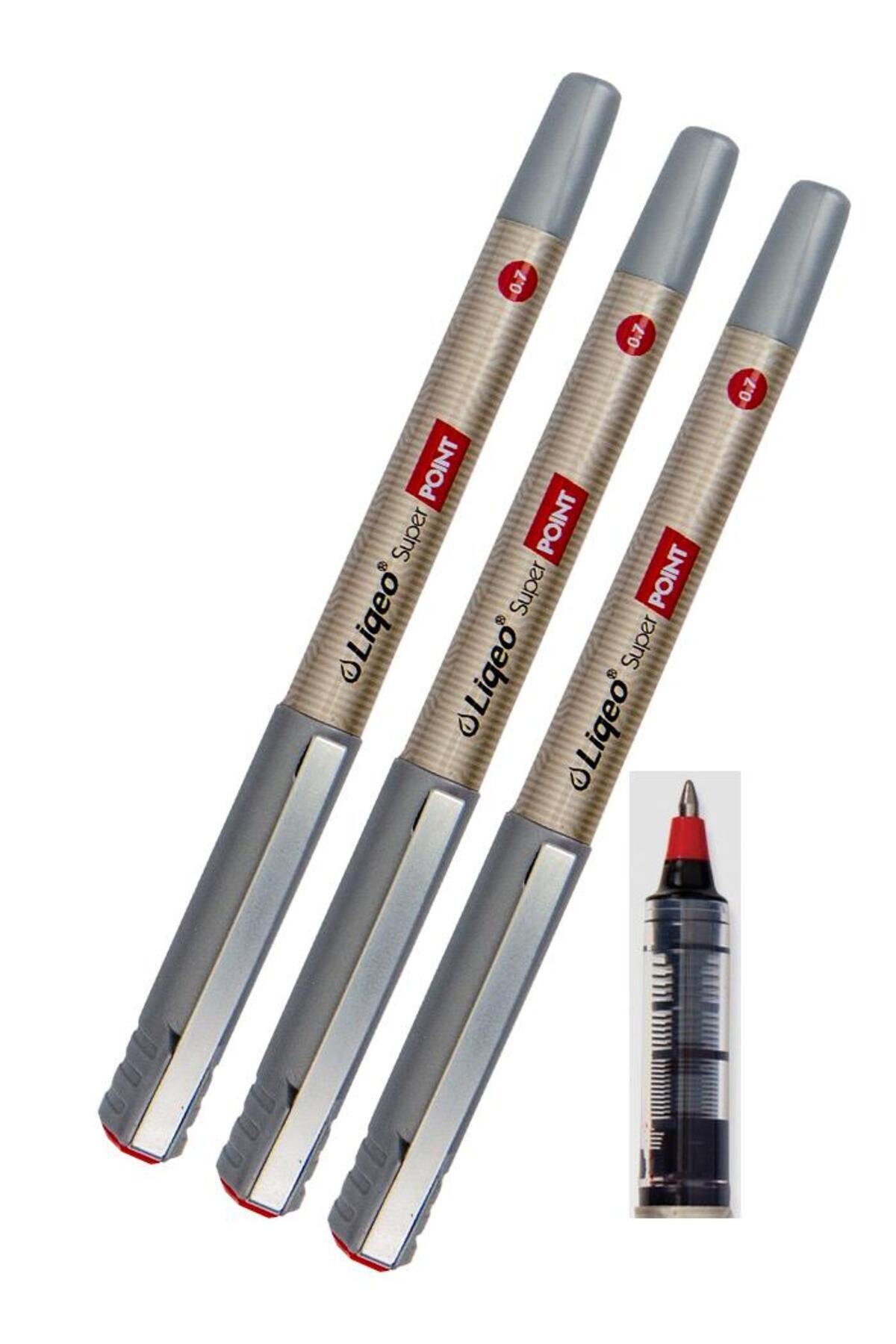 Liqeo Kırmızı Pilot Kalem Super Point 0.7 3 Adet Kırmızı Roller Pilot Kalem 0,7 Mürekkepli Dolma Kalem