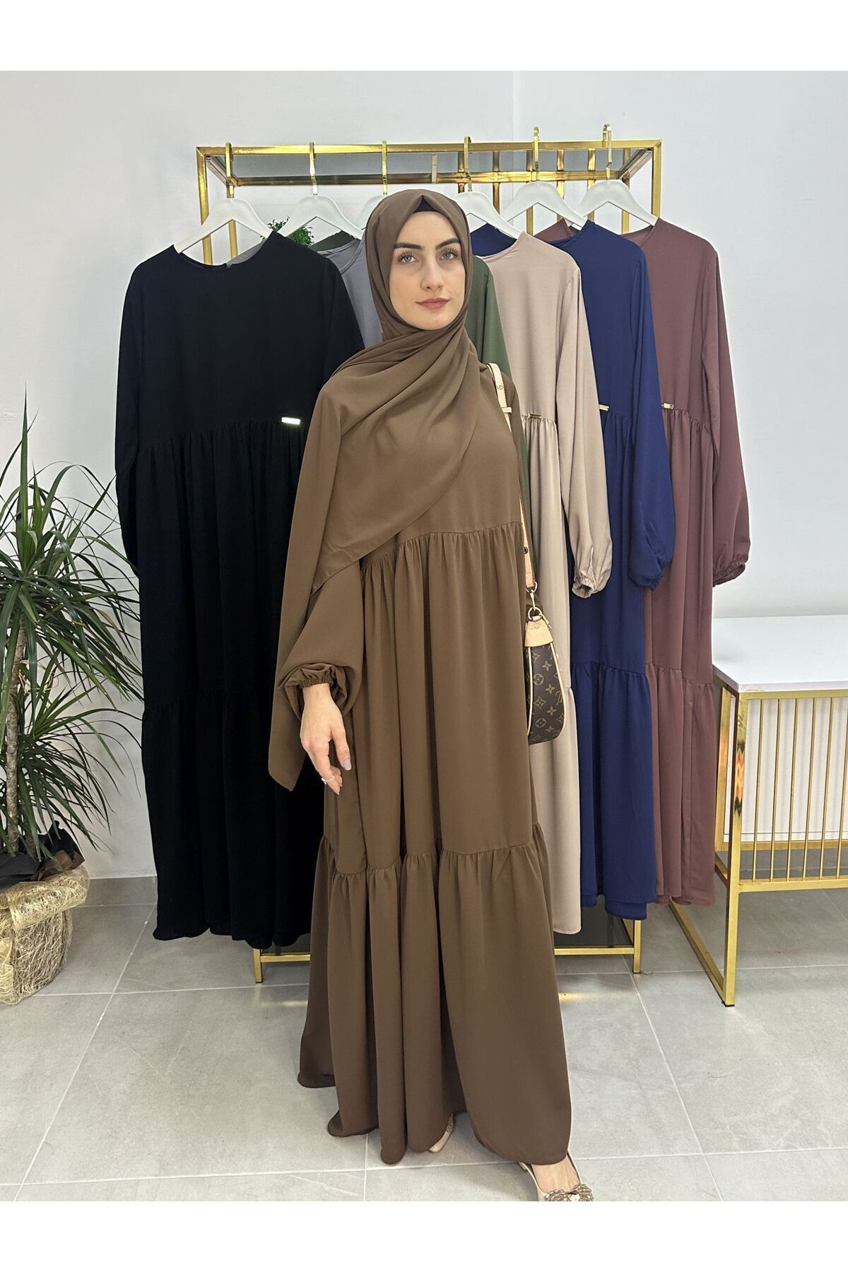 erasra class-طقم فستان وشال برباط مكون من طبقتين. قهوة الجيجاب والعباية (مناسبة للقرطاسية والعمرة) 5
