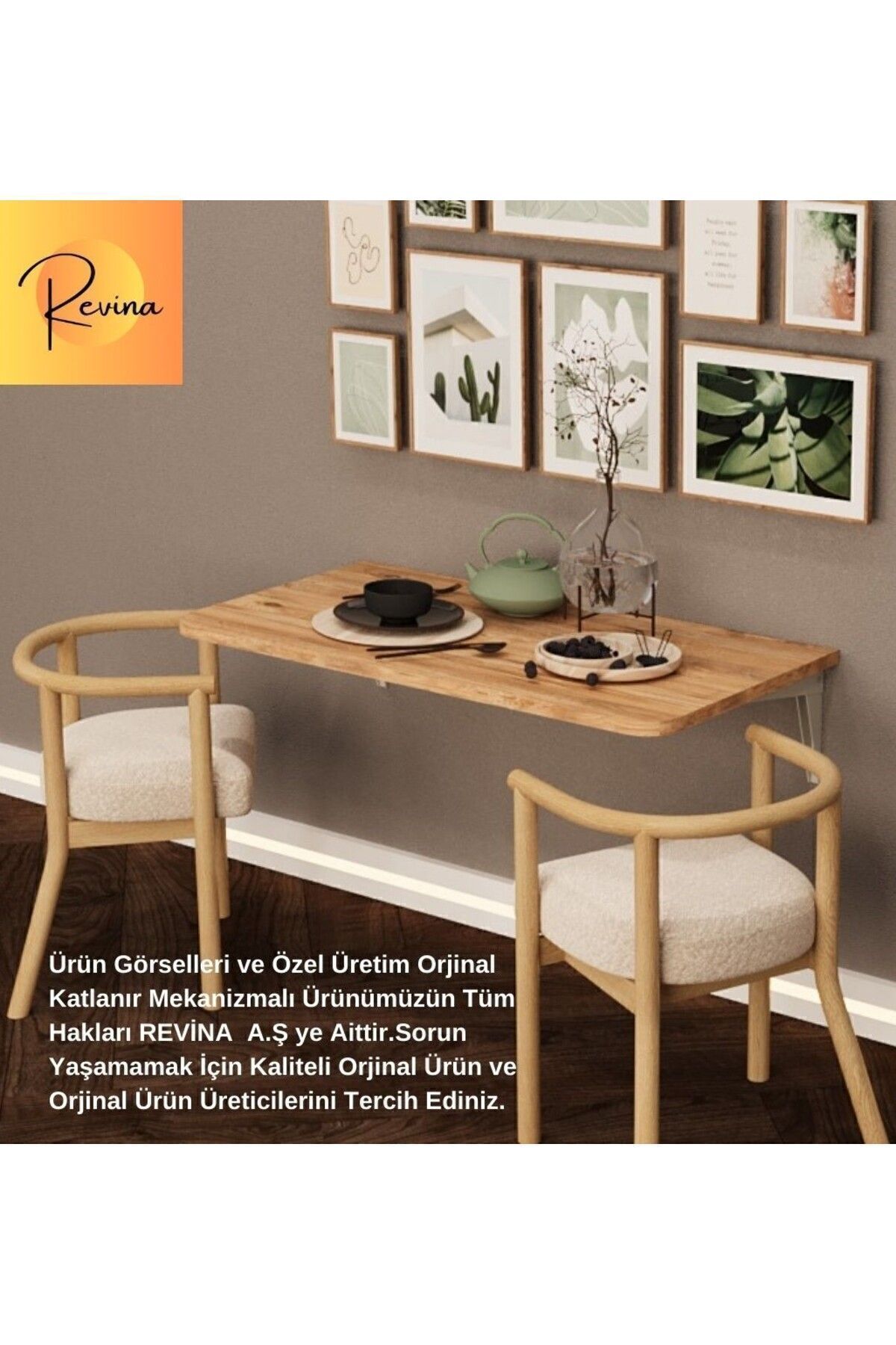 REVİNA 72 X 45 Cm Katlanır Masa Duvara Monte Masa Mutfak Masası Balkon Masası Çalışma Masası