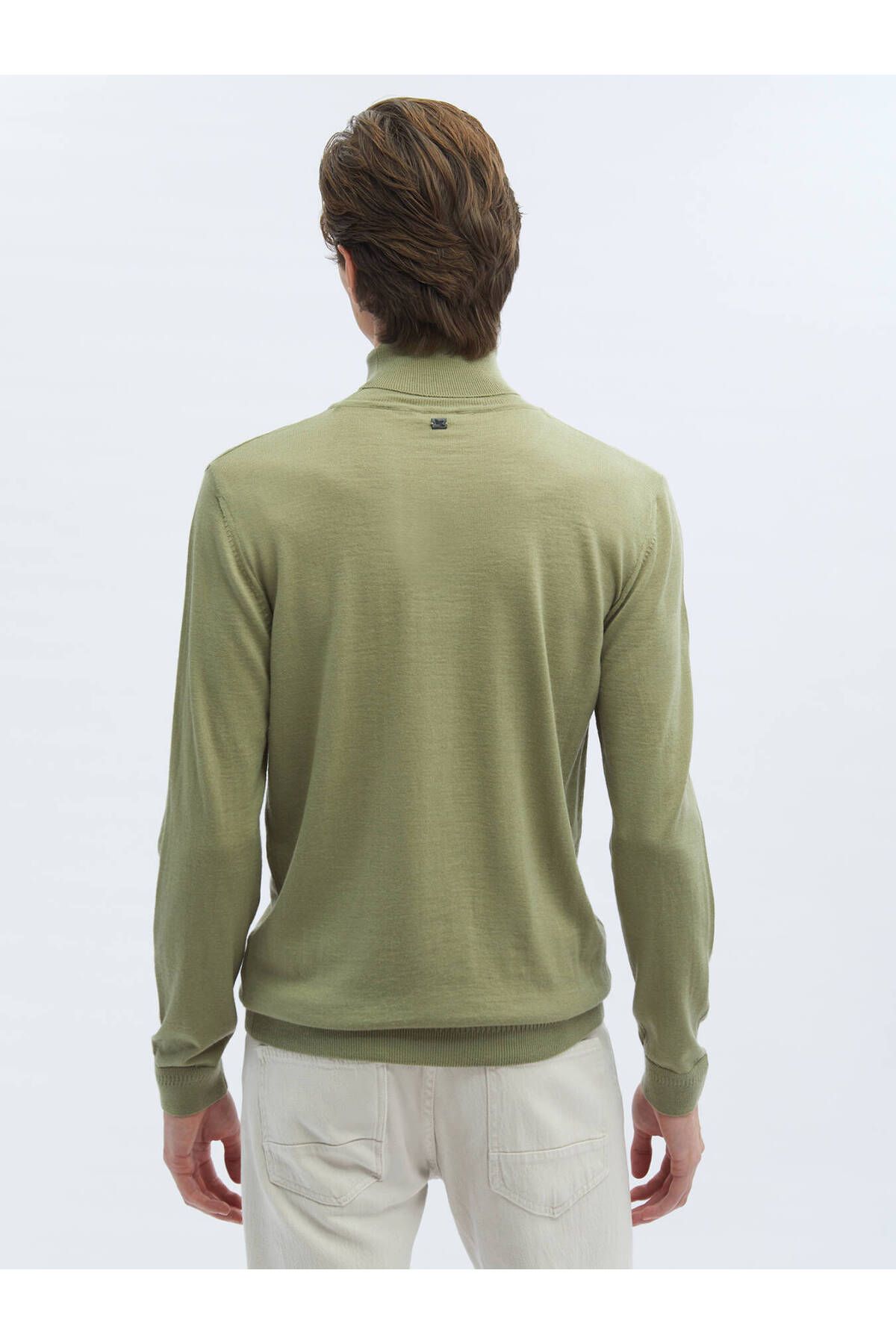 Kip-Light Green Full Turtleneck Plain Knit Wool Blended Knitwear 6