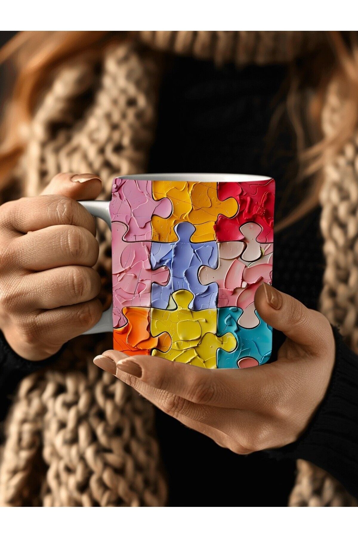 V&T Kurumsal Yapboz - Puzzle Temalı 3 Boyutlu Tasarım Seramik Kupa Mug - Hediyelik Kupa