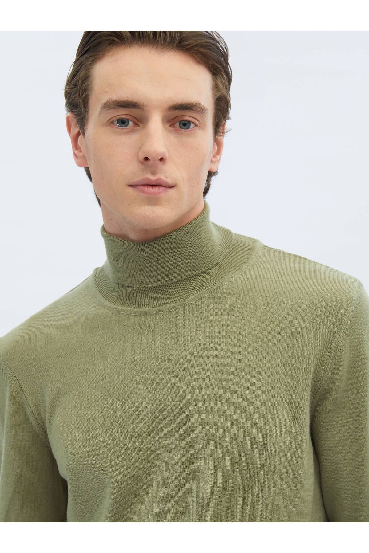 Kip-Light Green Full Turtleneck Plain Knit Wool Blended Knitwear 3