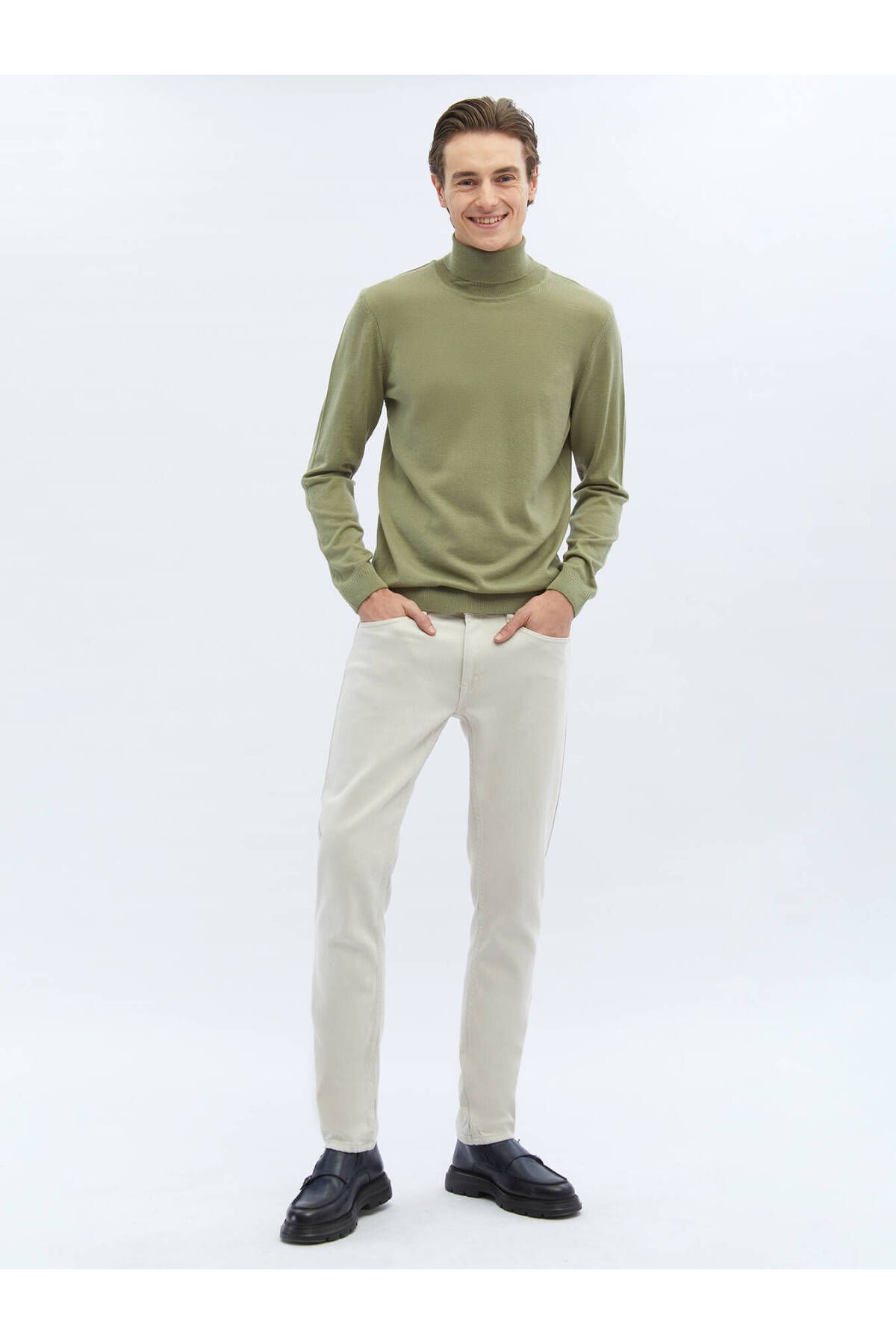 Kip-Light Green Full Turtleneck Plain Knit Wool Blended Knitwear 2