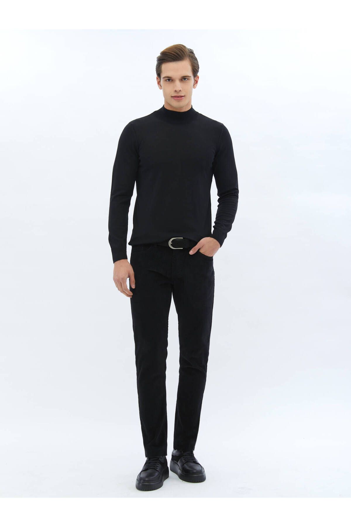 Kip-Black Half Turtleneck Plain Knit Wool Blend Knitwear 2