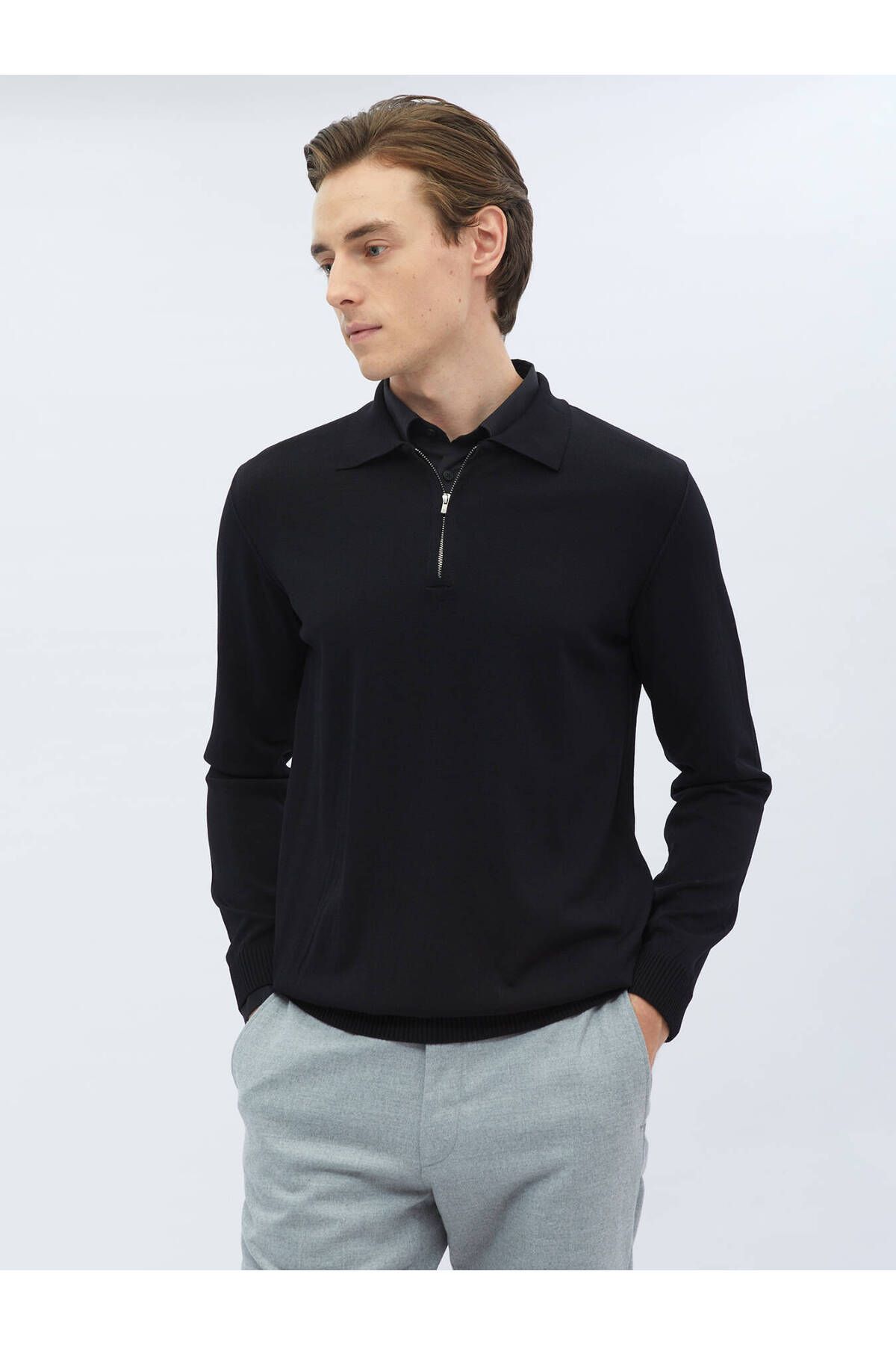 Kip-Black Polo Neck Plain Knitted Knitwear 3