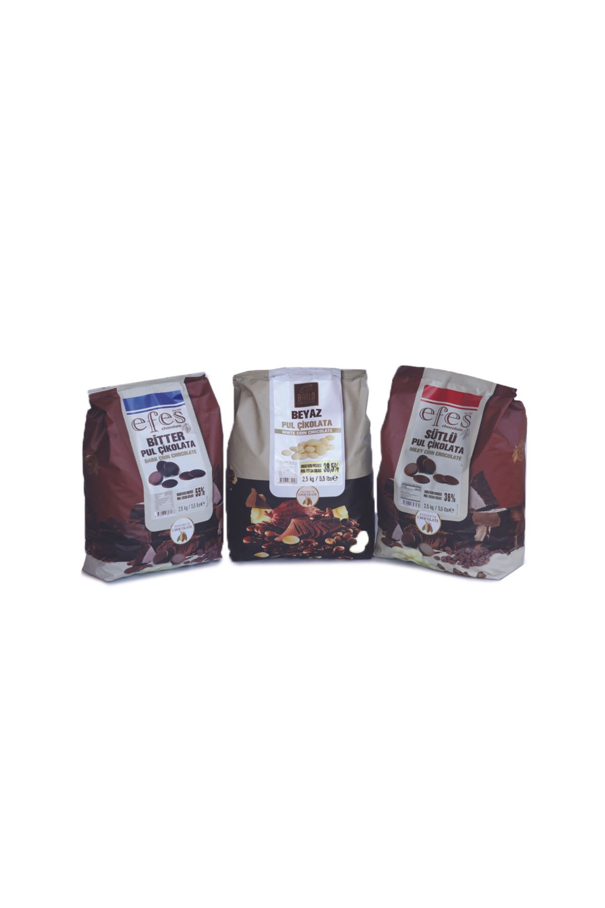 EFES CHOCOLATE Efes Pul Çikolata Seti 7,5 Kg (2,5 Kg Bitter, 2,5 Kg Sütlü, 2,5 Kg Fildişi)