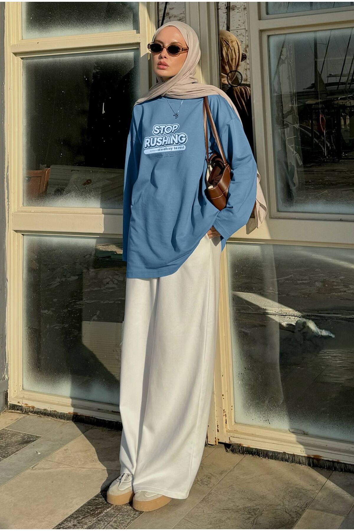 HEQA-Blue Crew Neck T-Shirt - 70 cm 2