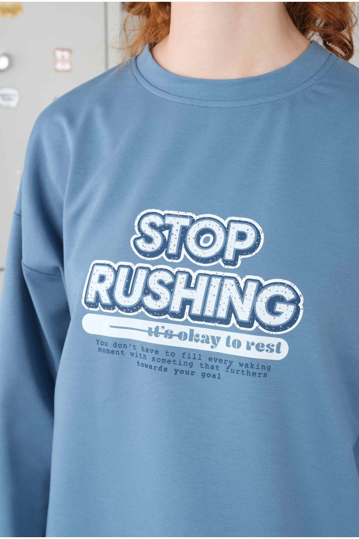 HEQA-Blue Crew Neck T-Shirt - 70 cm 3