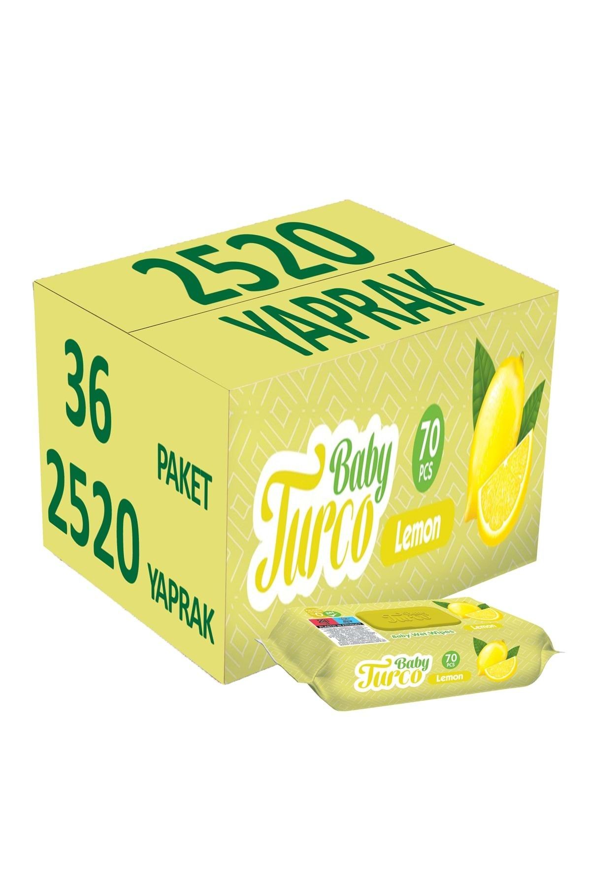 Baby Turco Islak Havlu Mendil 70 Yaprak Limon 36 Lı Set Plastik Kapaklı (2520 YAPRAK)