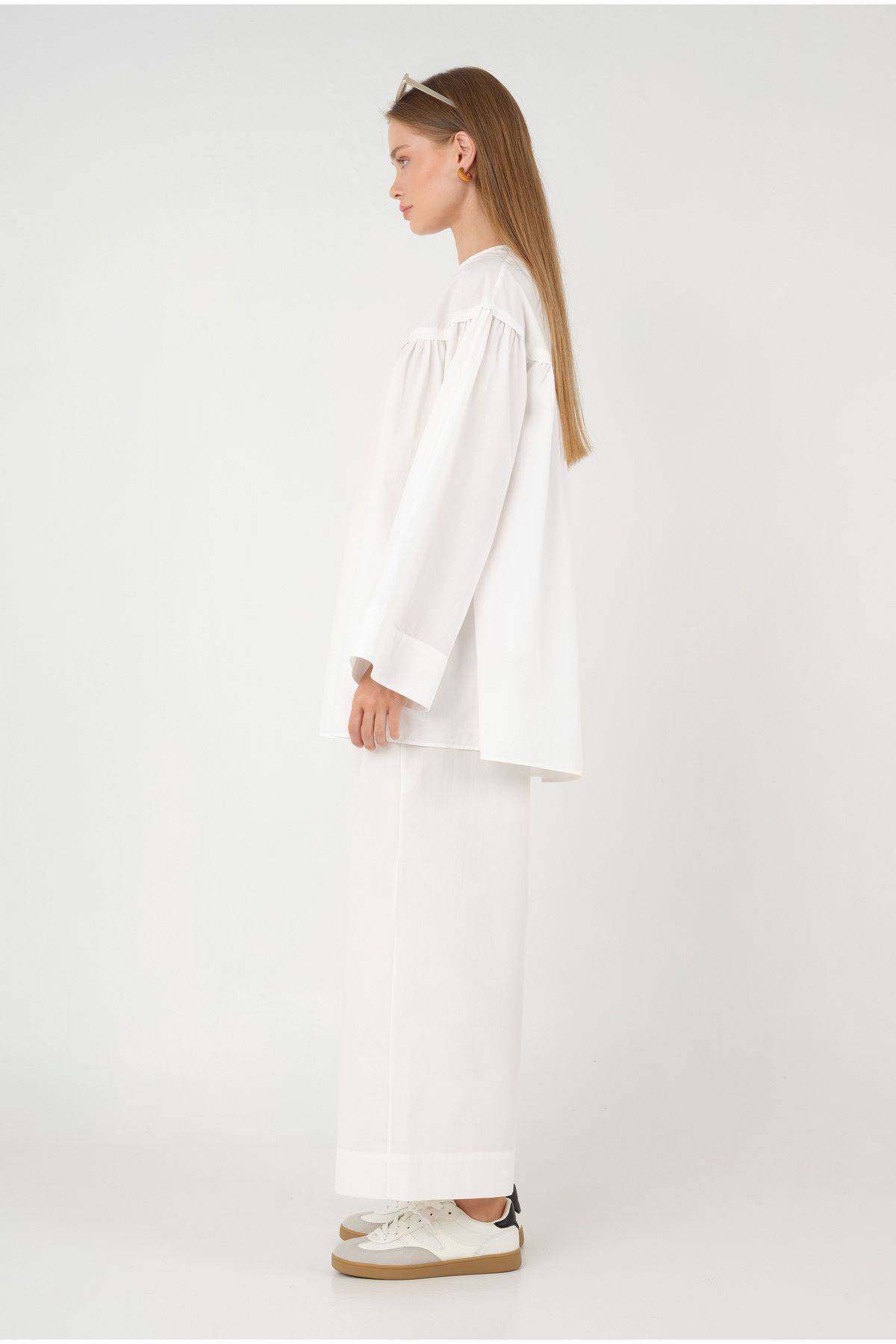 HEQA-White Poplin Tunic - Gathered 3