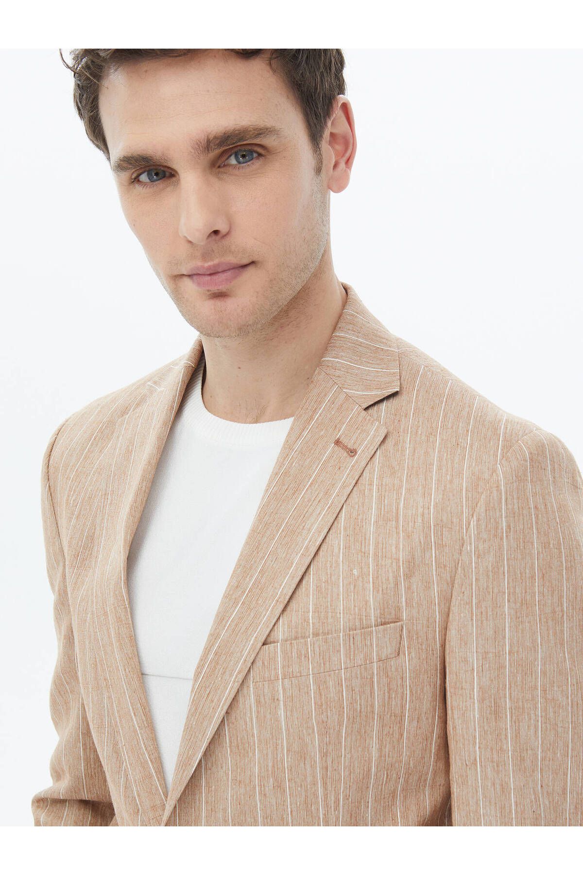 Kip-Modern Fit Brick Striped Cotton Blend Jacket 8