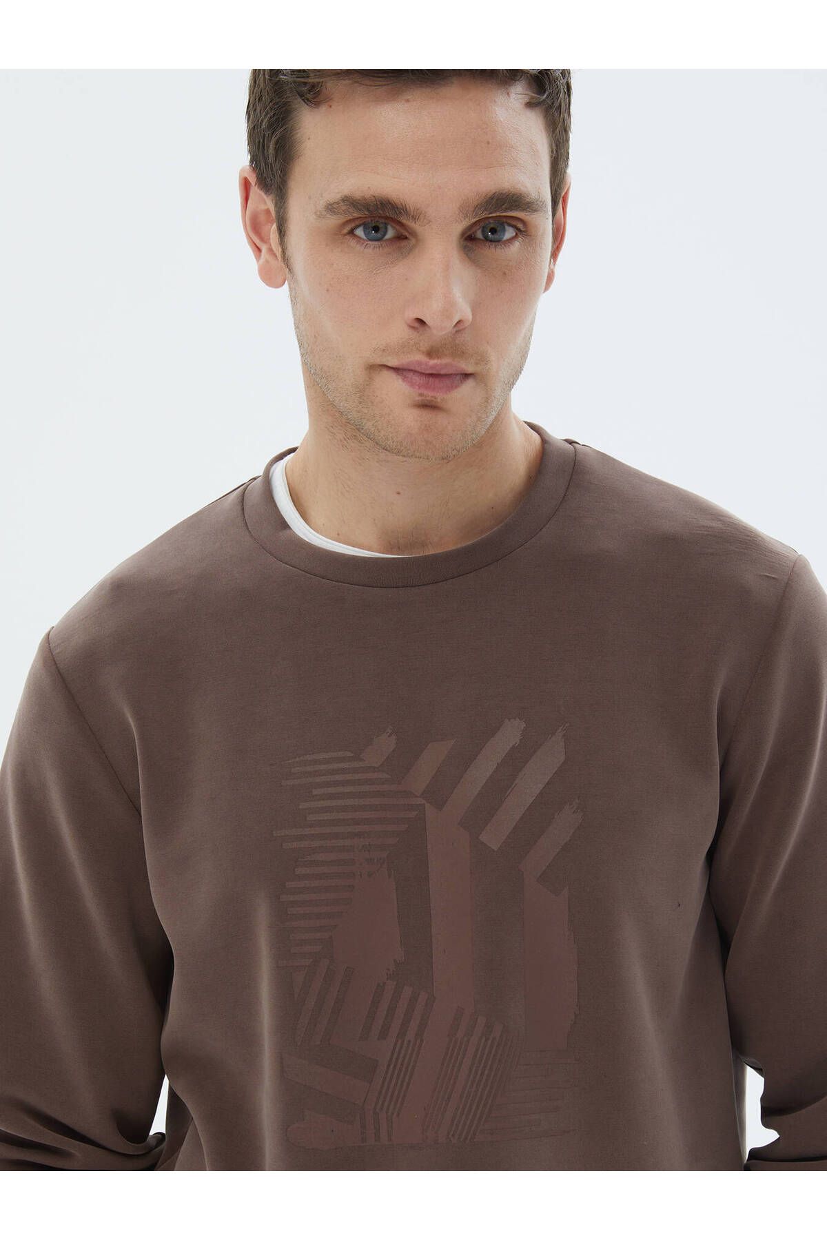 Kip-Crew Neck Printed Brown Sweatshirt 3