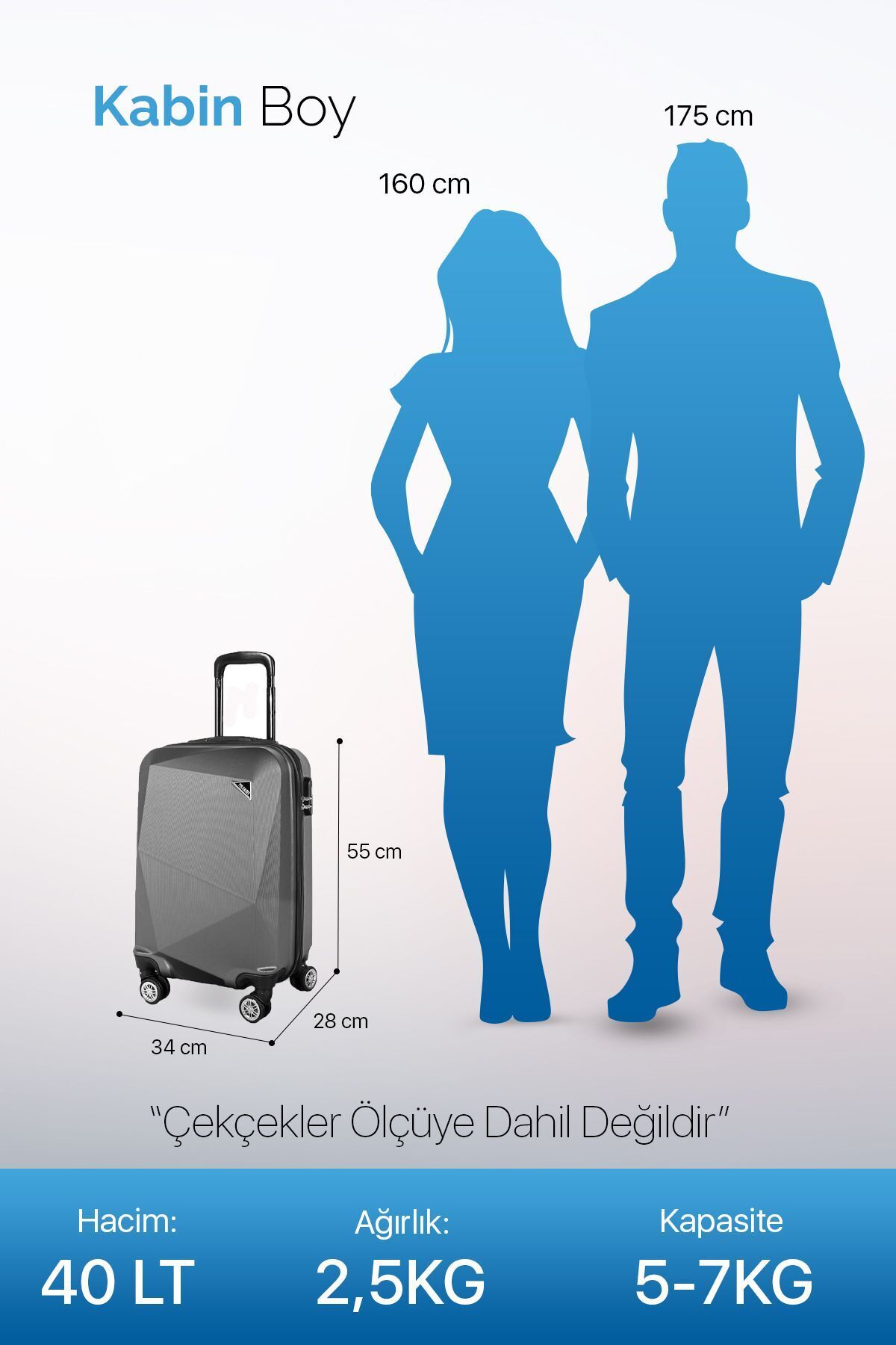 Polo Sky  Elmas Model Füme Renk Kabin Boy Valiz Bavul - Görsel 7