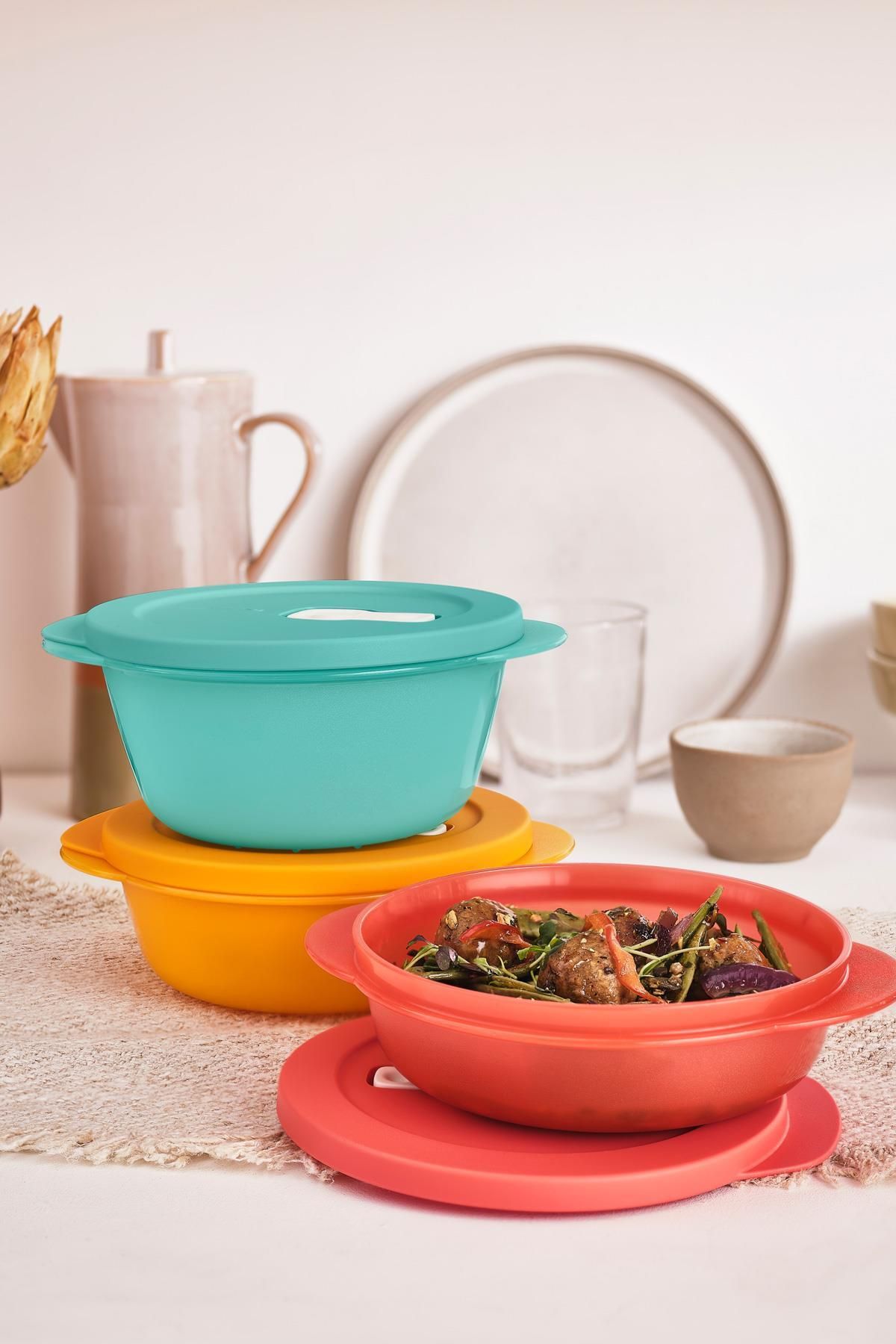 Tupperware-Set of 3 Micro Blue Orange and Red Small Food Carry Containers 400 ml 600 ml 800 ml 3